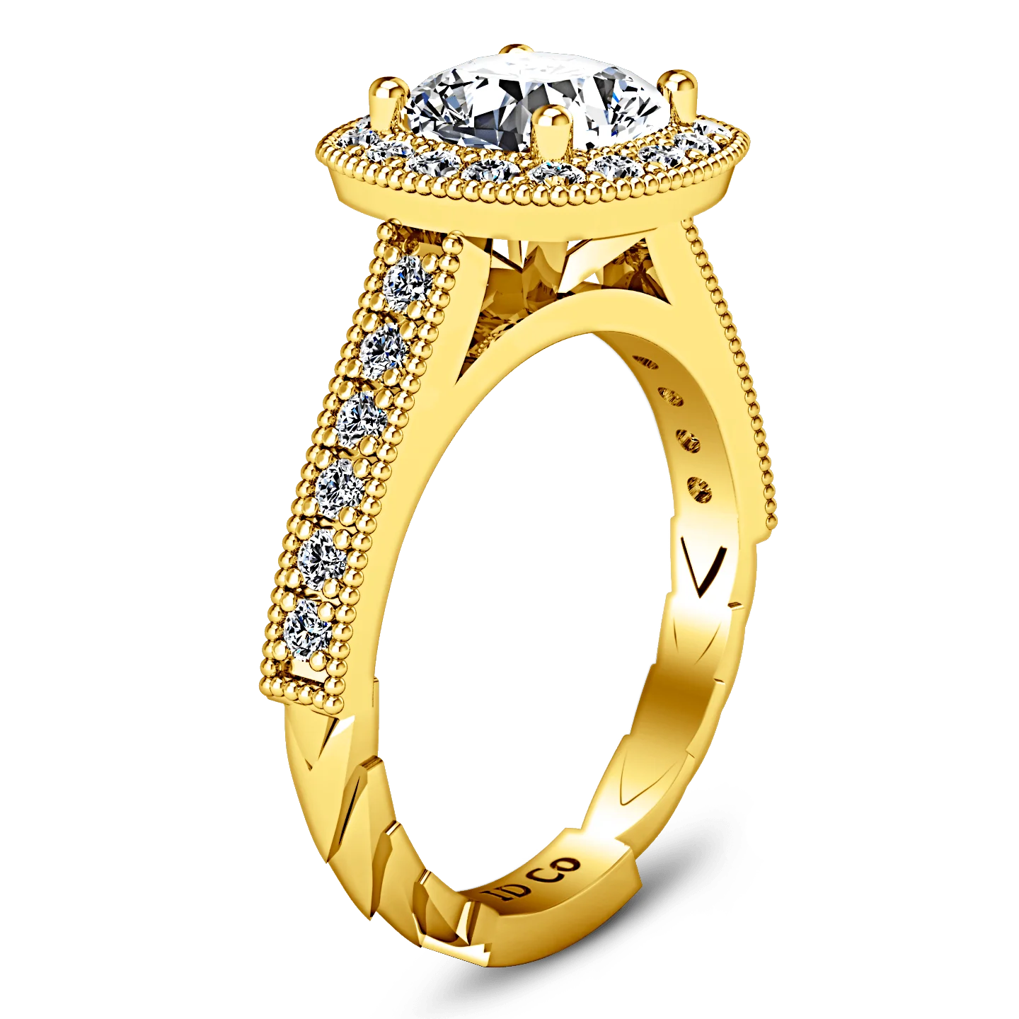 Halo Diamond Cushion Cut Engagement Ring Geneve 14K Yellow Gold - Image 2