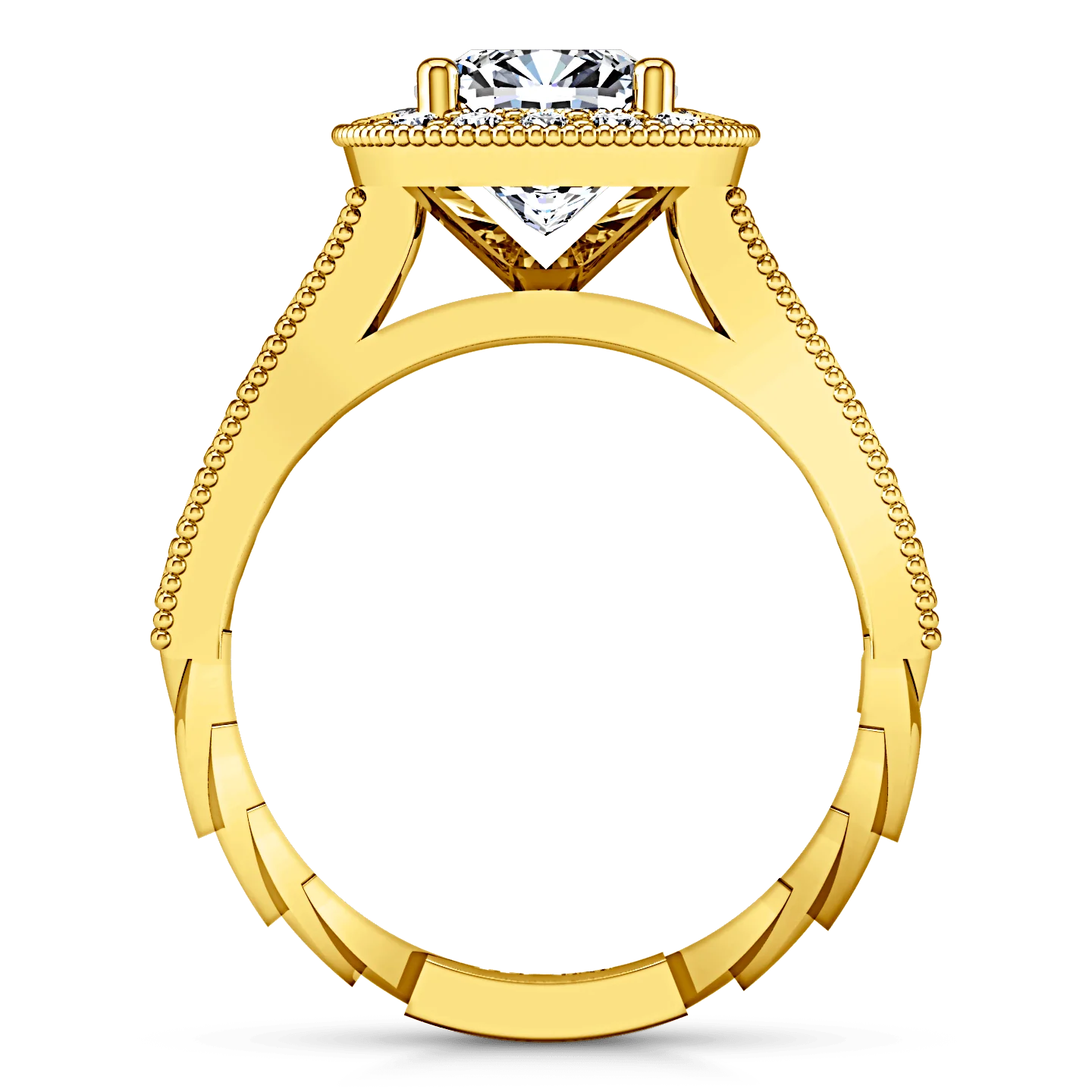 Halo Diamond Cushion Cut Engagement Ring Geneve 14K Yellow Gold - Image 3
