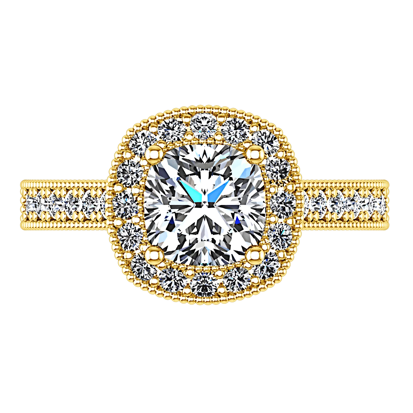 Halo Diamond Cushion Cut Engagement Ring Geneve 14K Yellow Gold - Image 4