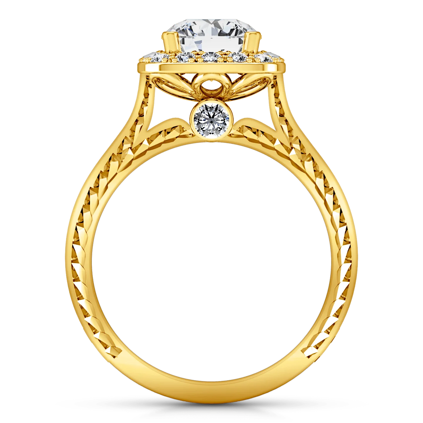 Halo Diamond Engagement Ring Heather 14K Yellow Gold - Image 3