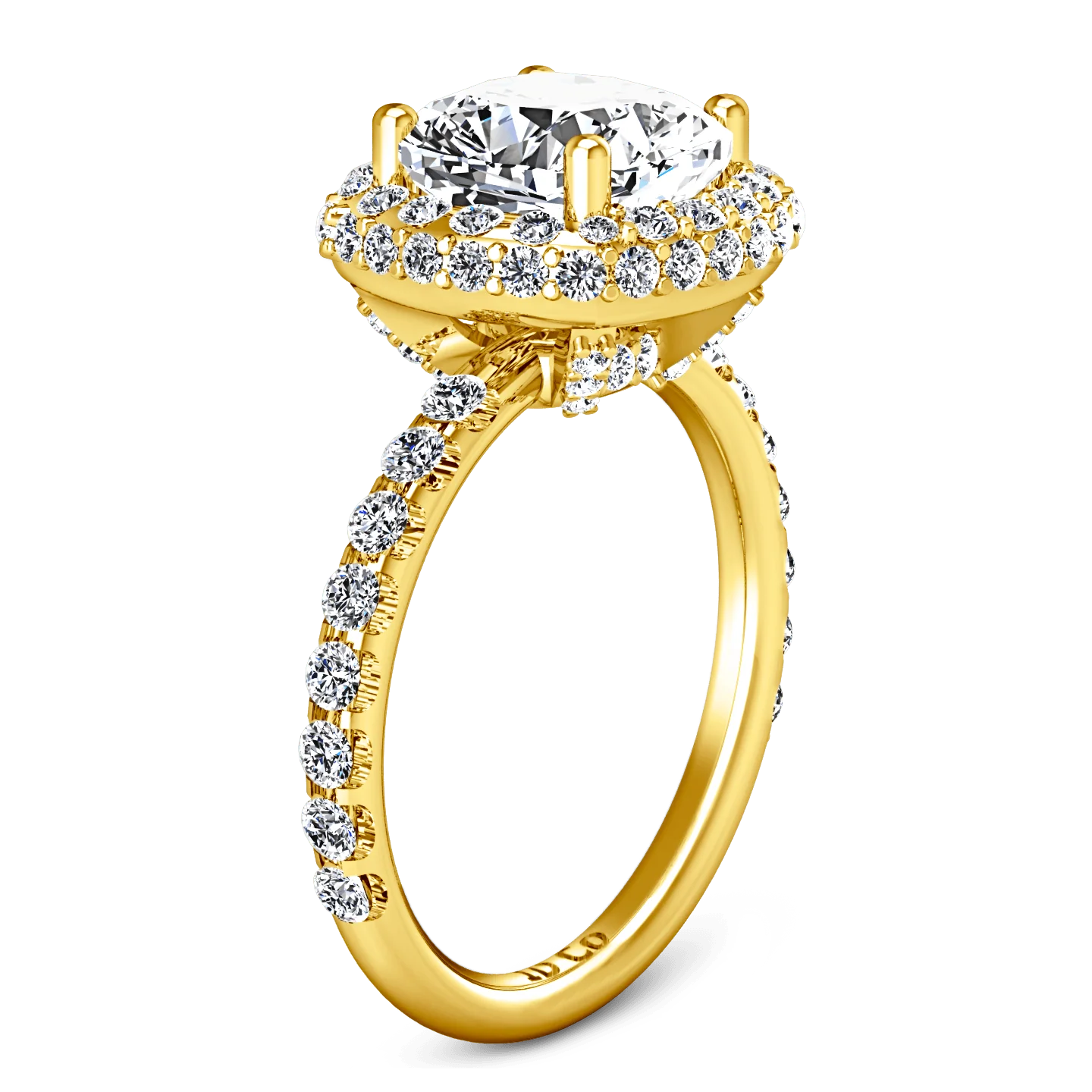Halo Diamond Cushion Cut Engagement Ring Kristine 14K Yellow Gold - Image 2