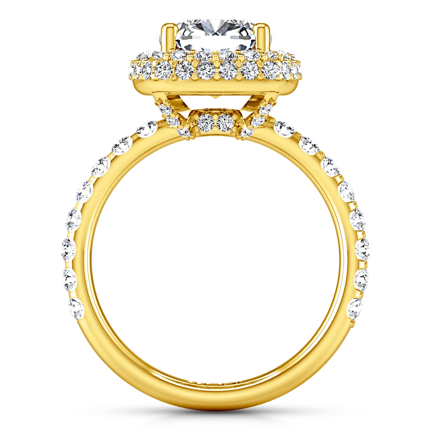 Halo Diamond Cushion Cut Engagement Ring Kristine 14K Yellow Gold - Image 3