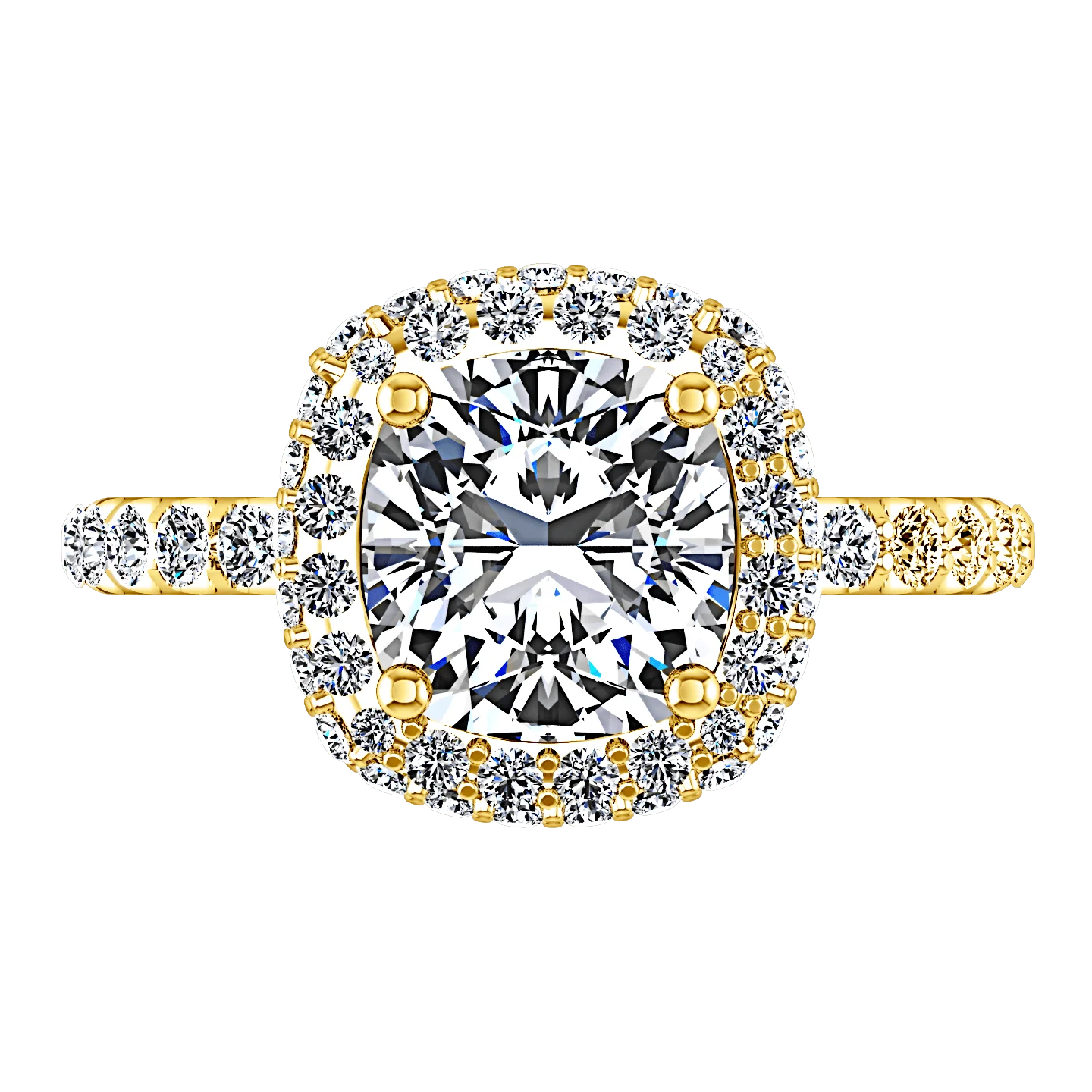 Halo Diamond Cushion Cut Engagement Ring Kristine 14K Yellow Gold - Image 4