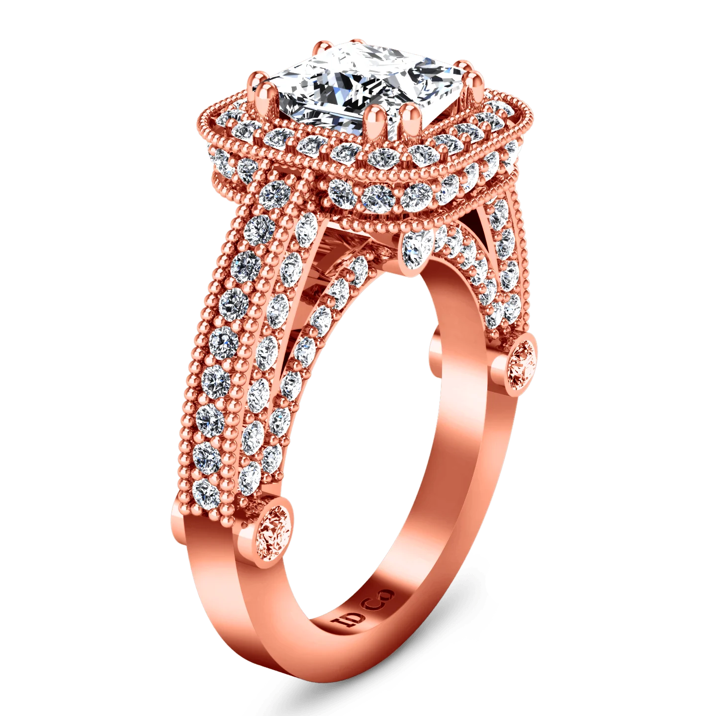 Halo Diamond Cushion Cut Engagement Ring Leilani 14K Rose Gold - Image 2