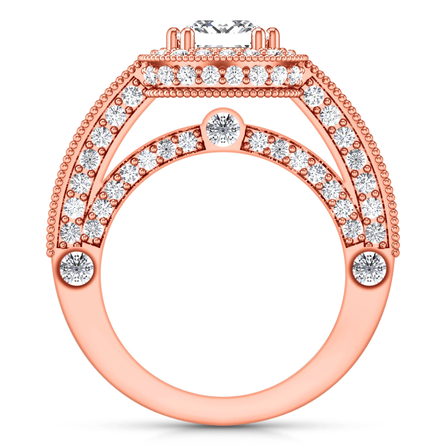 Halo Diamond Cushion Cut Engagement Ring Leilani 14K Rose Gold - Image 3