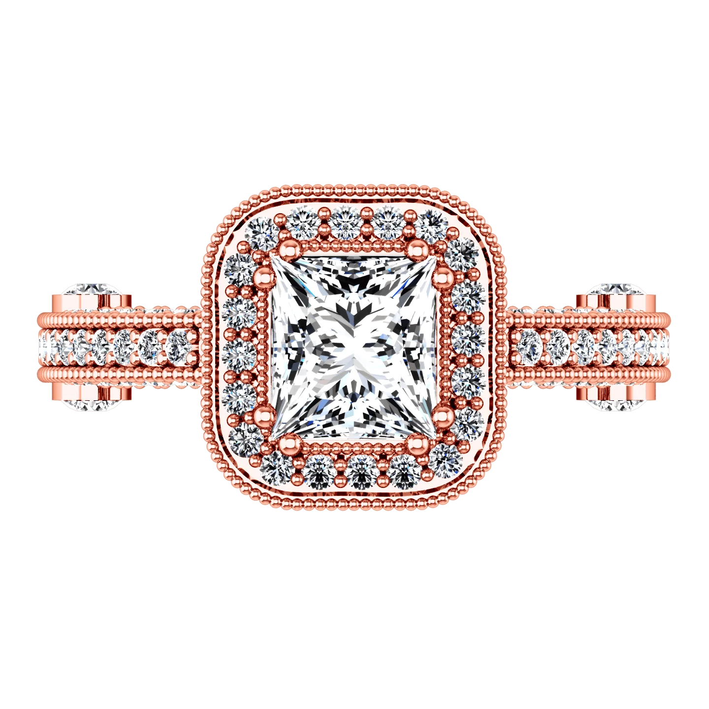 Halo Diamond Cushion Cut Engagement Ring Leilani 14K Rose Gold - Image 4