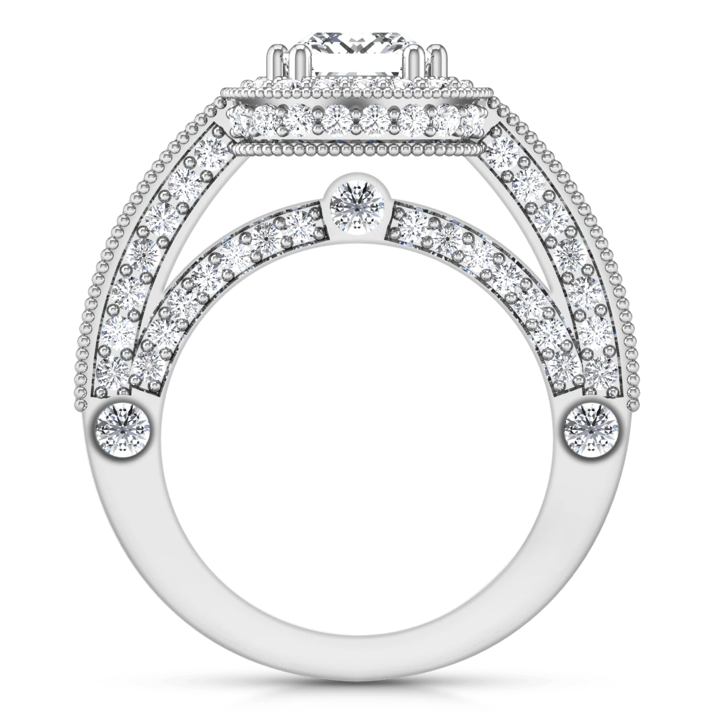 Halo Cushion Cut Diamond Engagement Ring Leilani 14K White Gold - Image 3