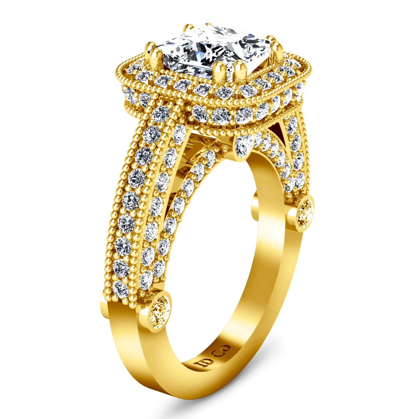 Halo Diamond Princess Cut Engagement Ring Leilani 14K Yellow Gold - Image 2