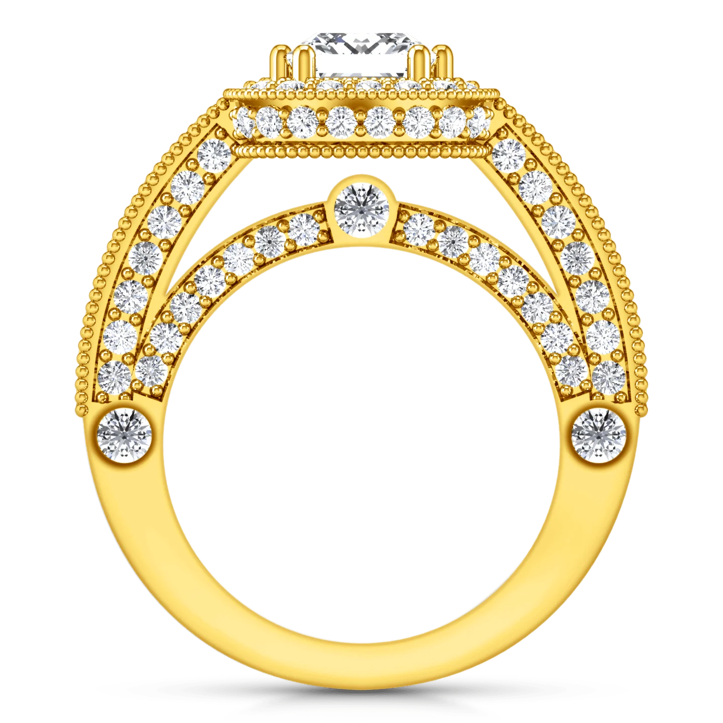 Halo Diamond Princess Cut Engagement Ring Leilani 14K Yellow Gold - Image 3