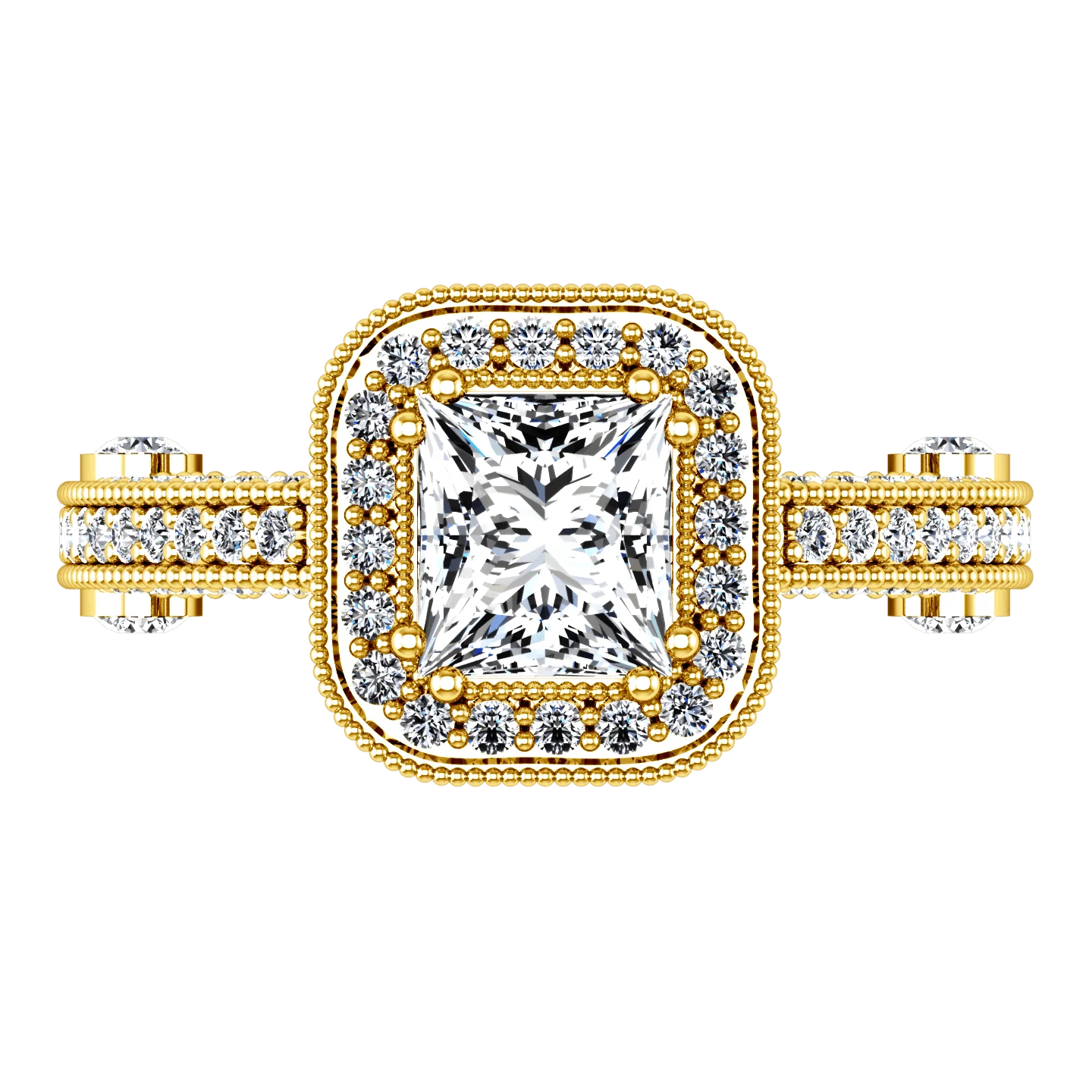 Halo Diamond Princess Cut Engagement Ring Leilani 14K Yellow Gold - Image 4