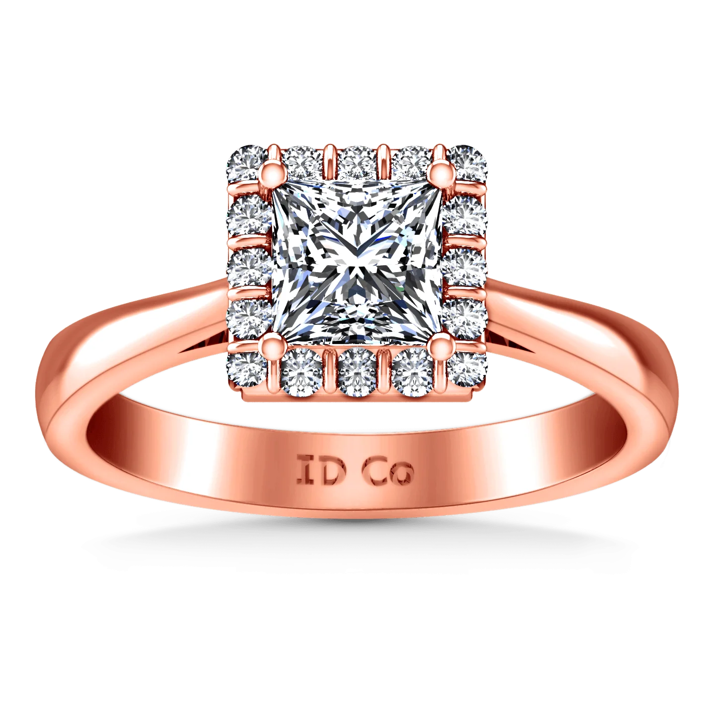 Halo Diamond Princess Cut Engagement Ring Lumiere 14K Rose Gold