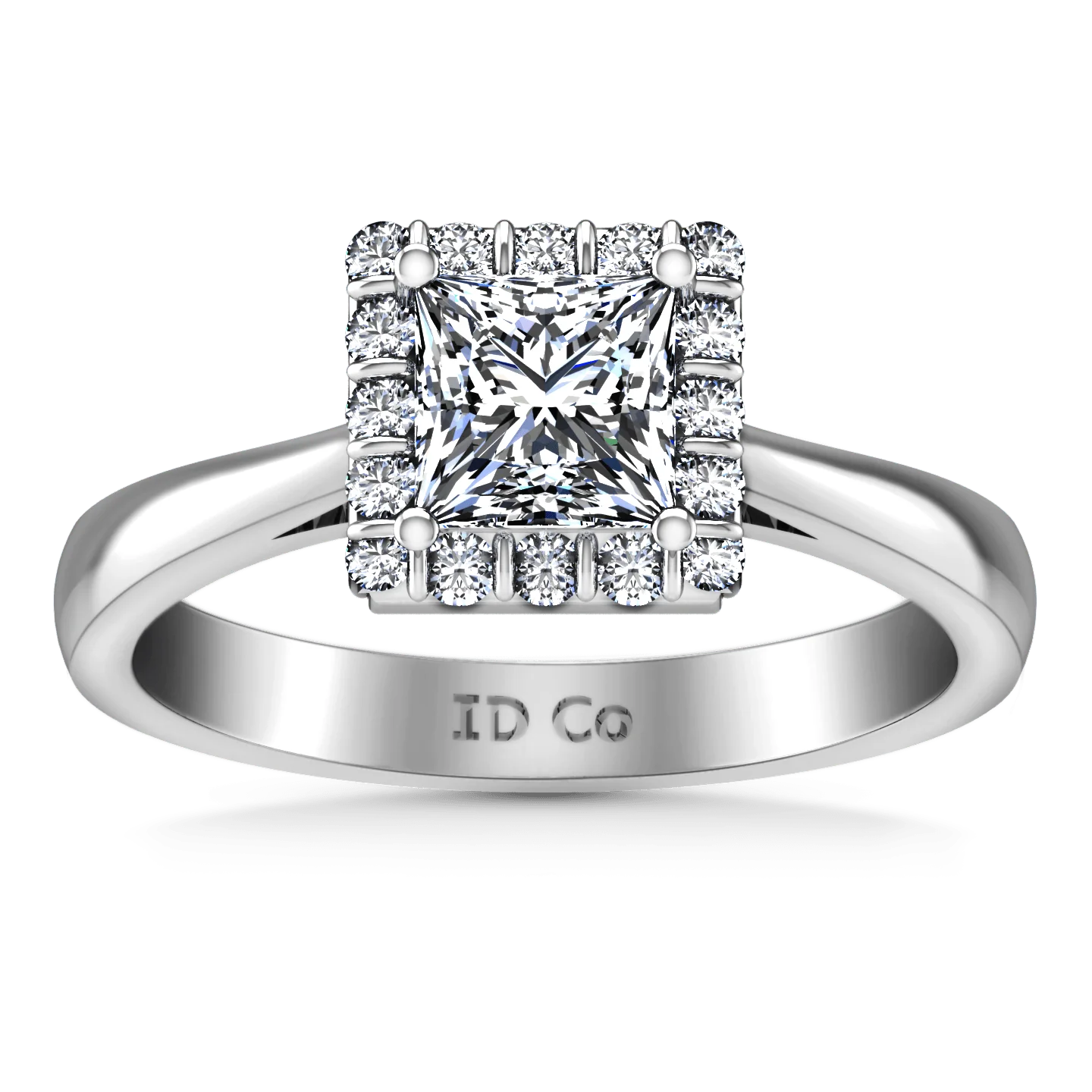Halo Princess Cut Diamond Engagement Ring Lumiere 14K White Gold