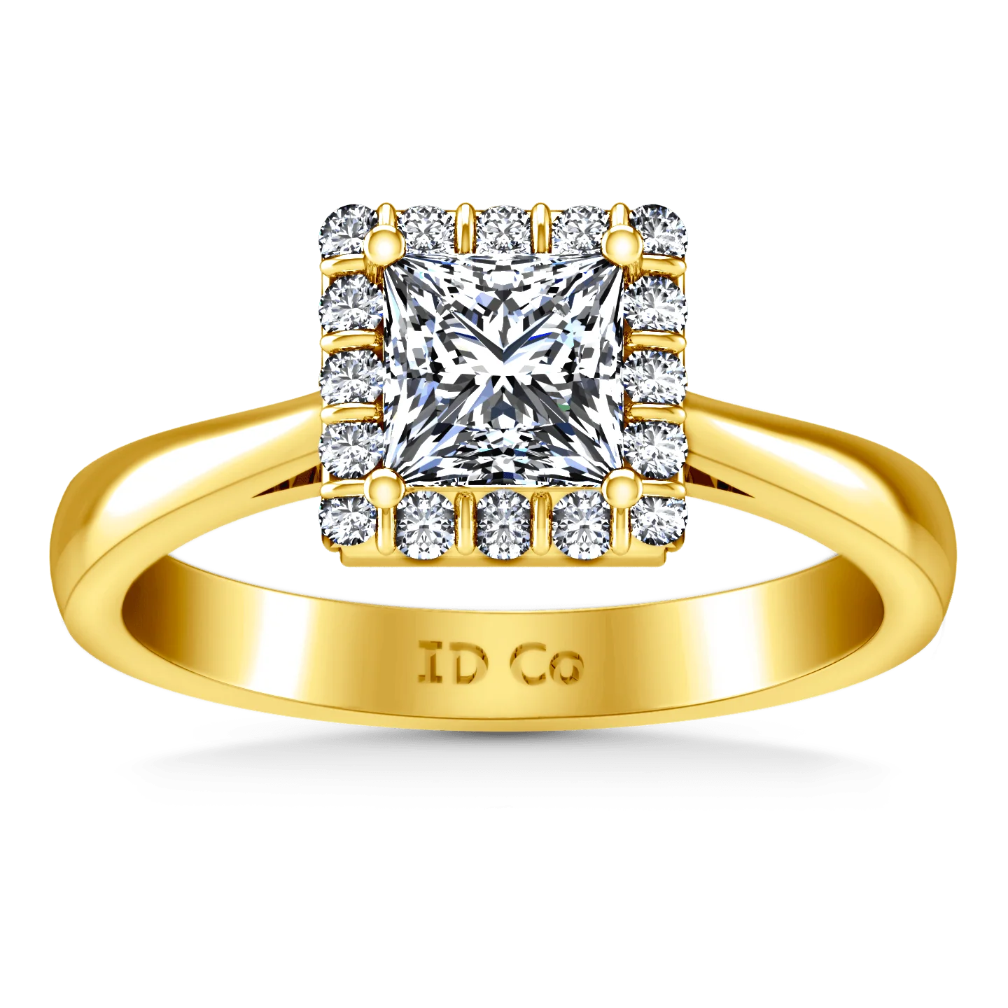 Halo Diamond Princess Cut Engagement Ring Lumiere 14K Yellow Gold