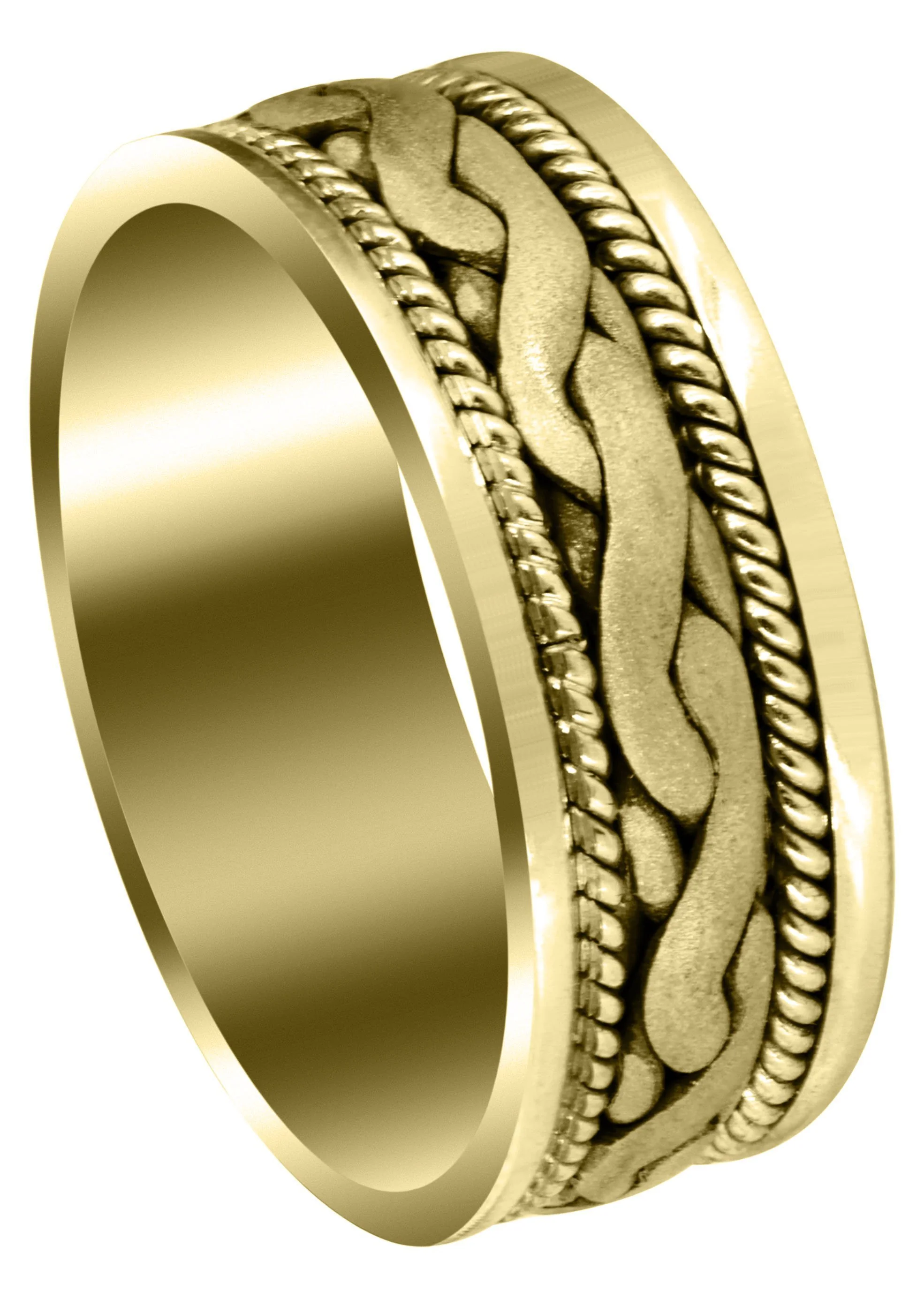 Yellow Gold Hand Woven Mens Wedding Band | Sand Blast Finish (Bryan)