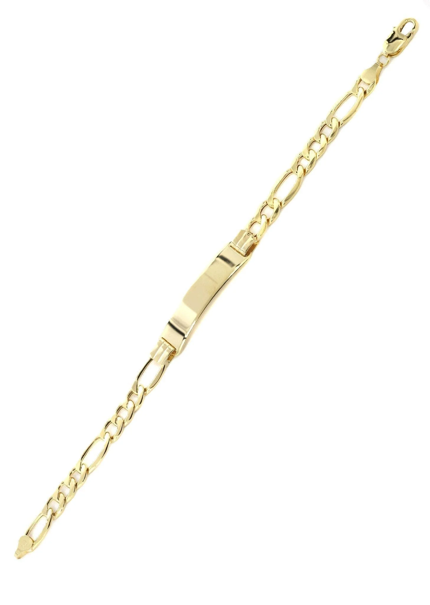 Semi Solid  Women ID Figaro Bracelet 10K/14K Yellow Gold - Image 3