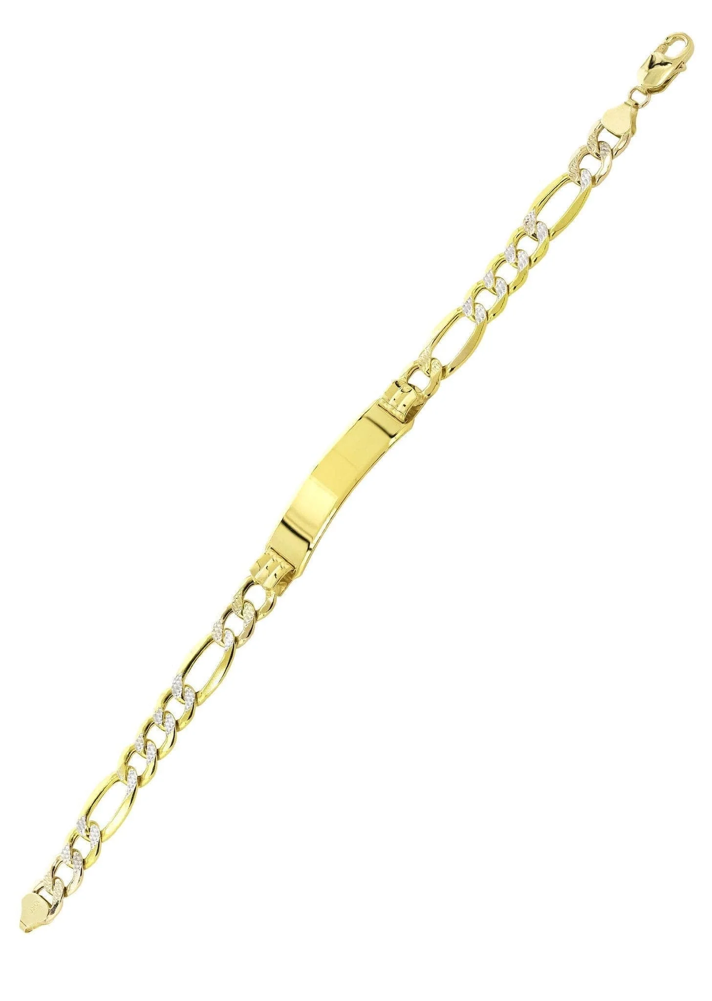 Semi Solid  ID Pave Figaro Bracelet 10K/14K Yellow Gold - Image 3