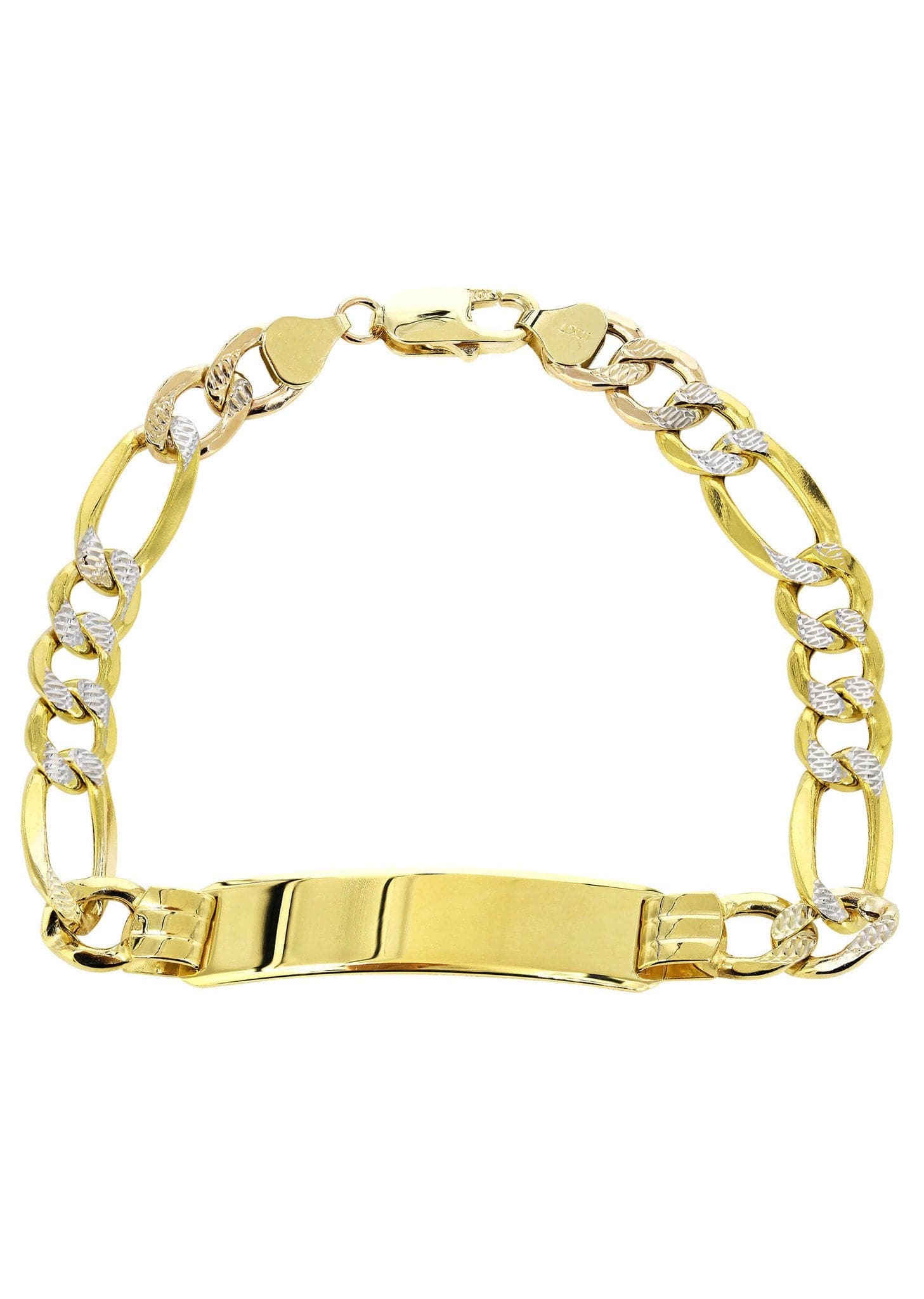 Semi Solid Id Pave Figaro Bracelet 10K Yellow Gold