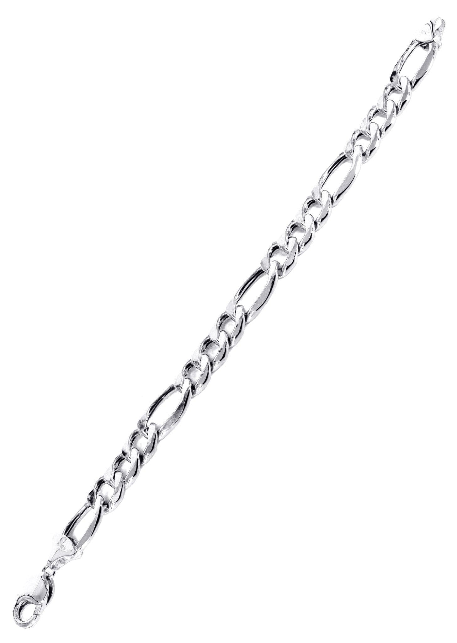 Semi Solid Mens Figaro Bracelet 10K/14K White Gold - Image 3