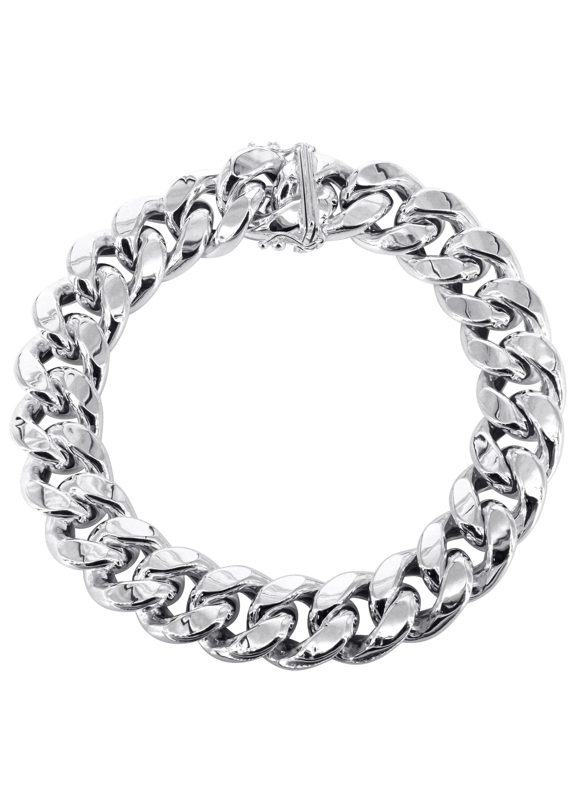 Semi Solid Mens Miami Cuban Link Bracelet 10K/14K White Gold