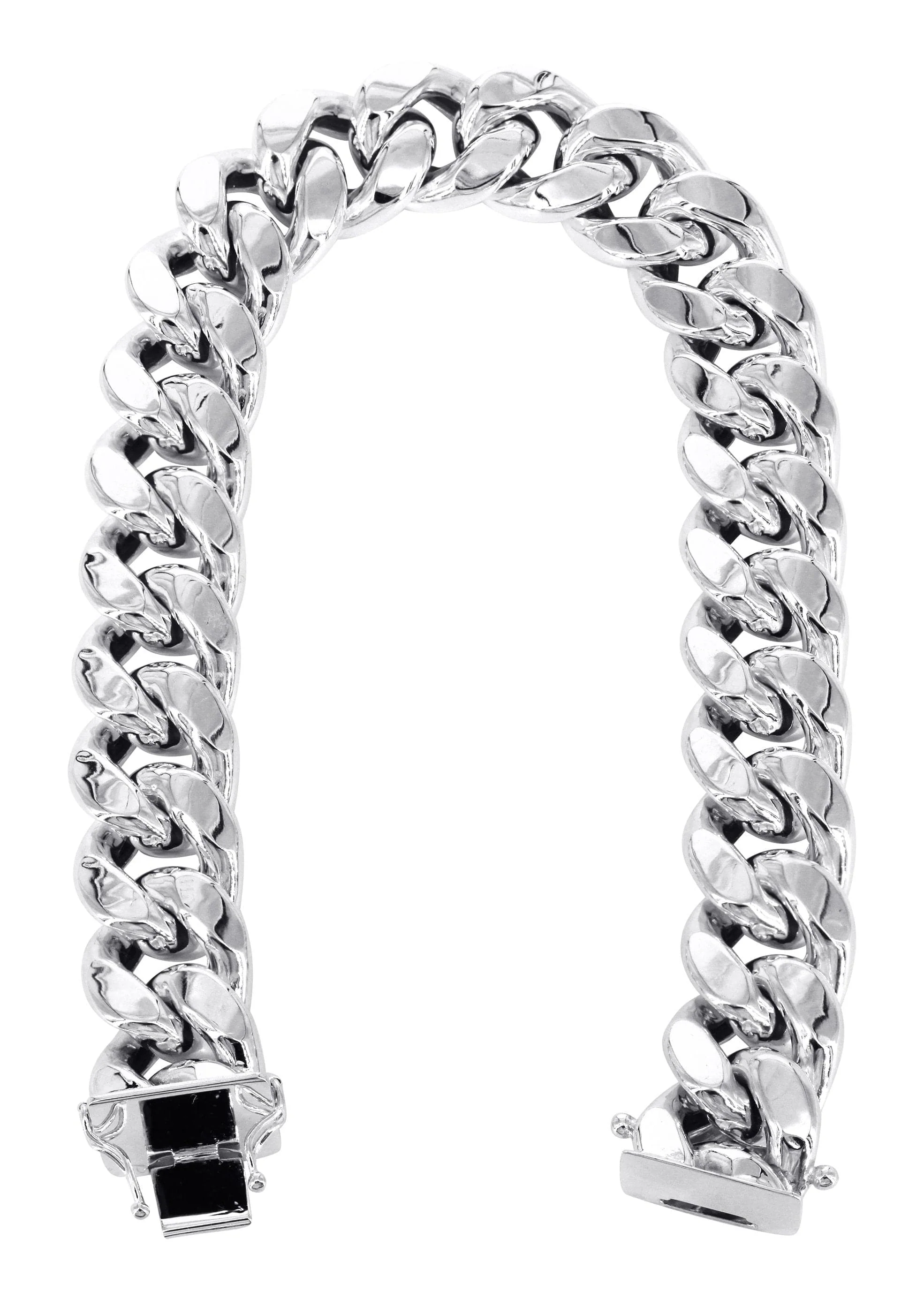 Semi Solid Mens Miami Cuban Link Bracelet 10K/14K White Gold - Image 2