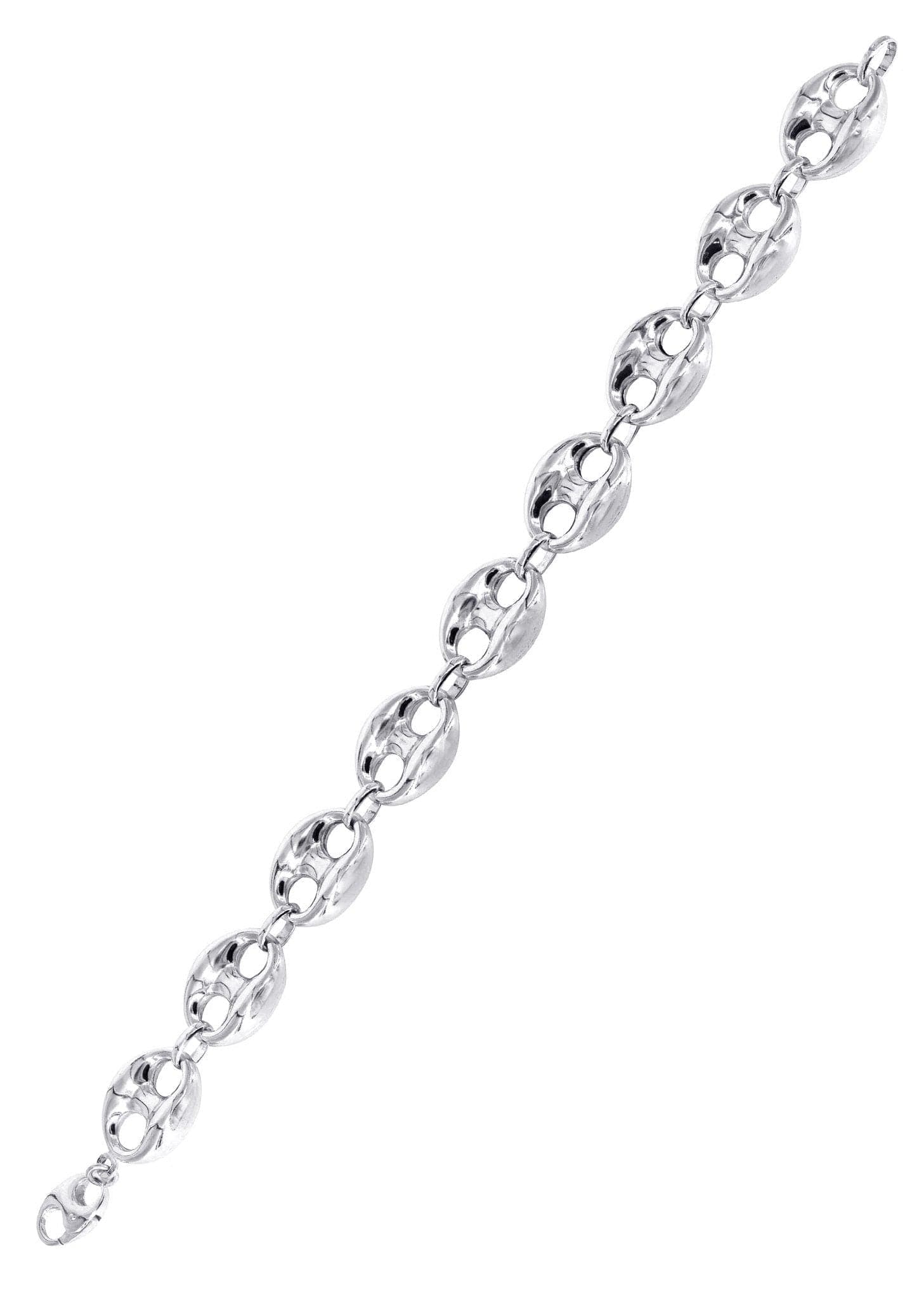 Semi Solid Mens Puff Bracelet 10K/14K White Gold - Image 4