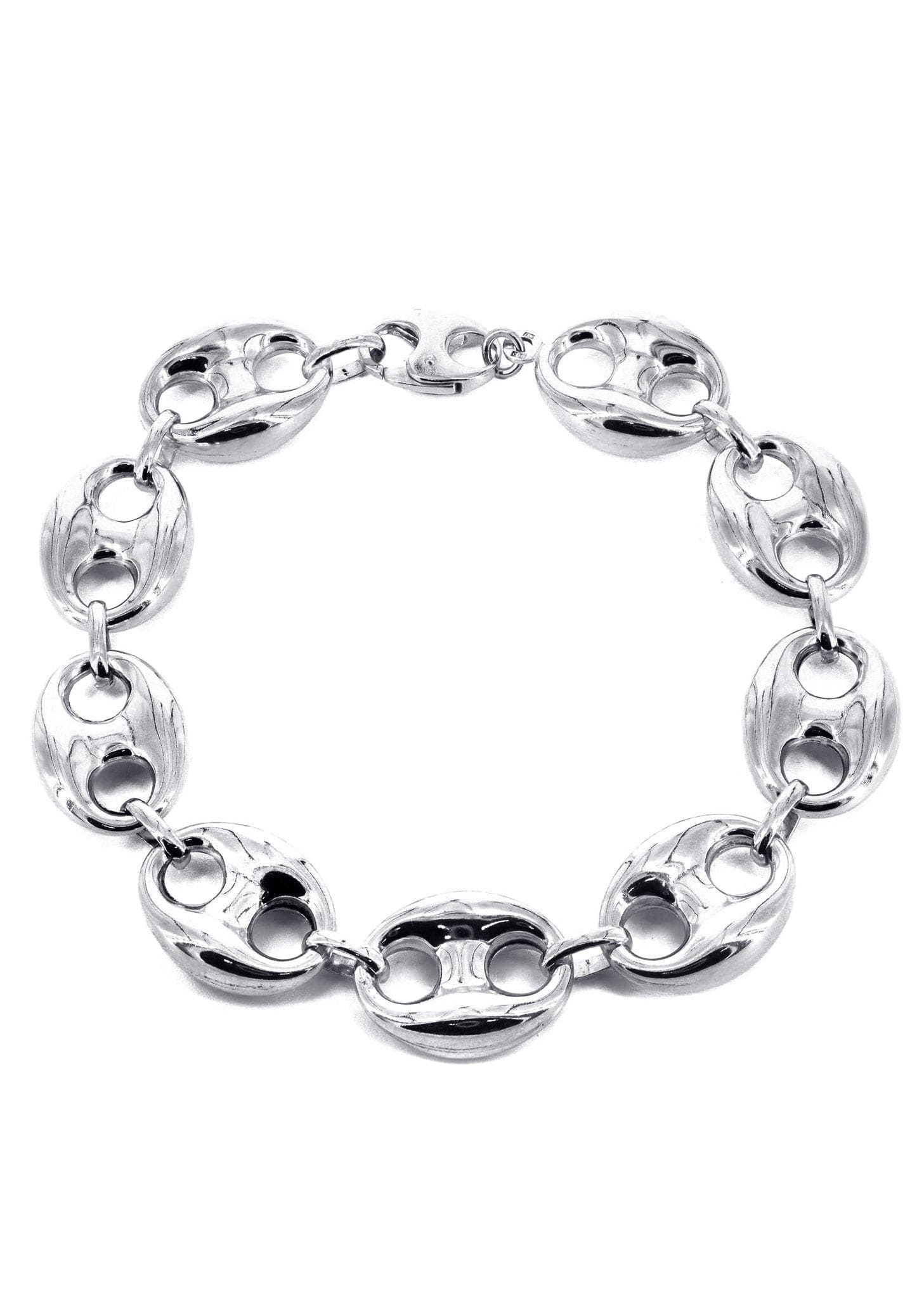 Semi Solid Mens Puff Bracelet 10K White Gold