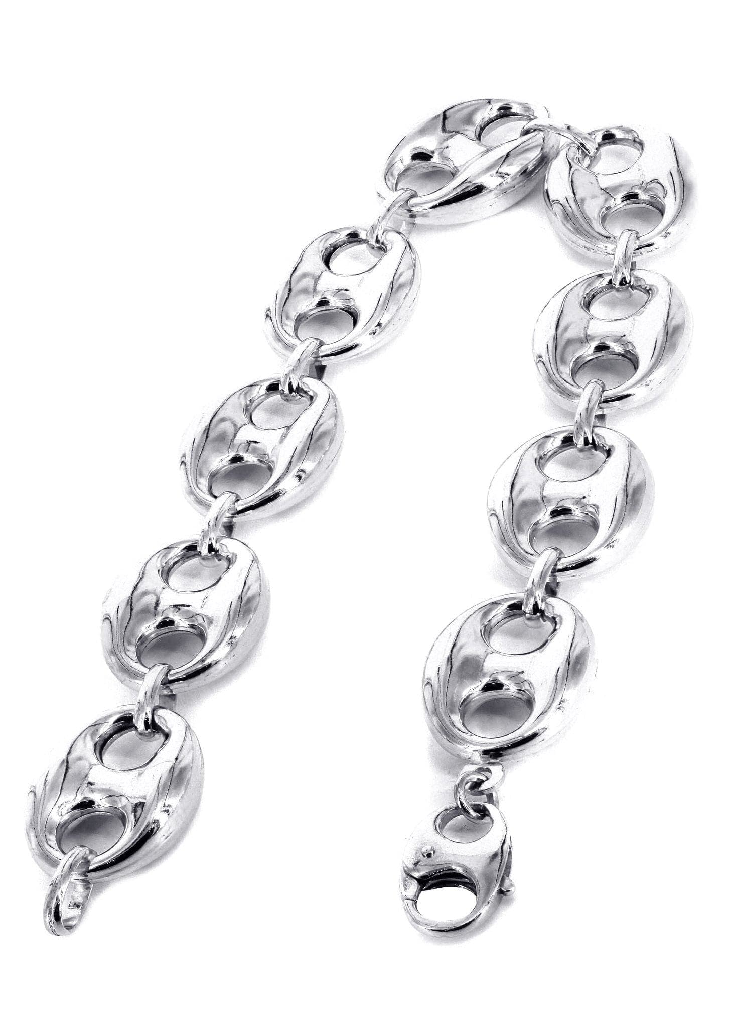 Semi Solid Mens Puff Bracelet 10K White Gold - Image 2