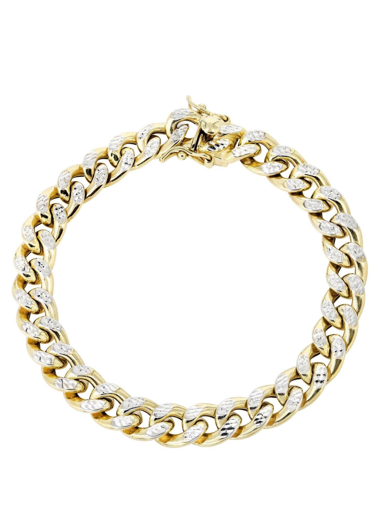 Semi Solid  Womens Diamond Cut Miami Cuban Link Bracelet 10K/14K Gold