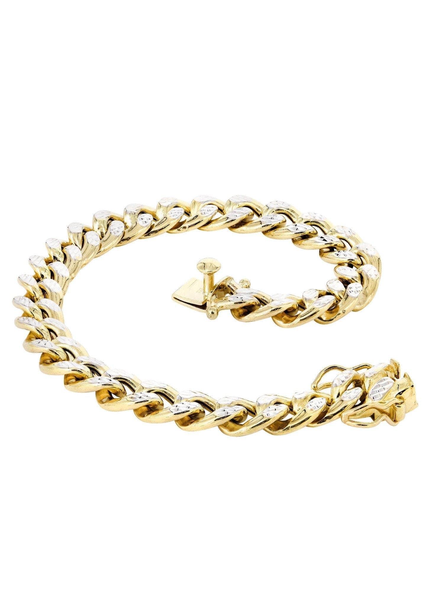 Semi Solid  Womens Diamond Cut Miami Cuban Link Bracelet 10K/14K Gold - Image 4