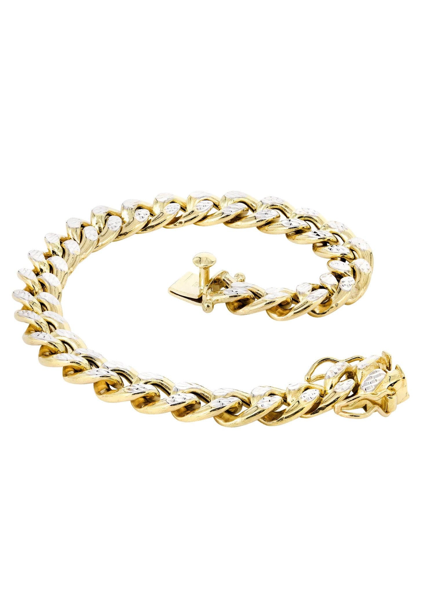 Semi Solid  Mens Diamond Cut Miami Cuban Link Bracelet 10K Gold - Image 4