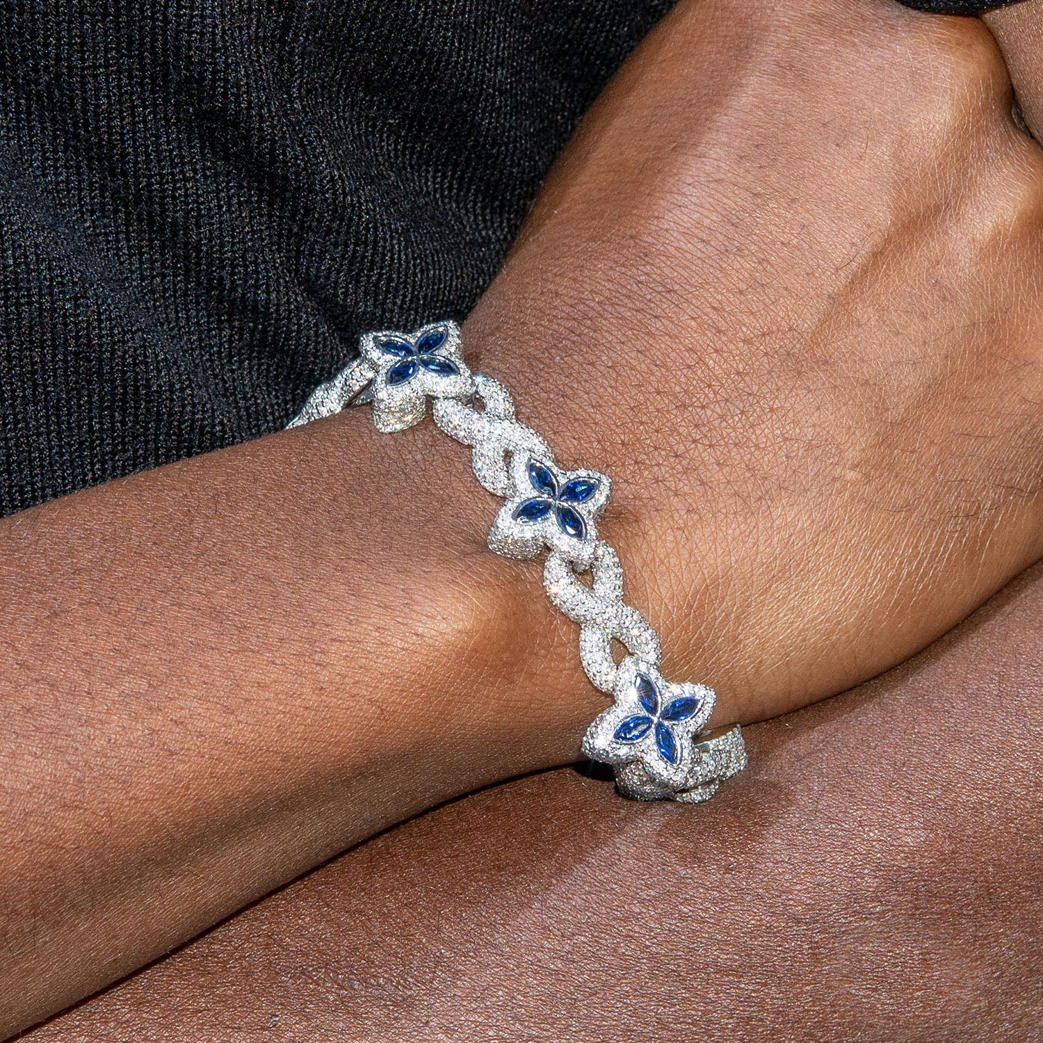 High End Jewelry - Iced Out Diamond Sapphire Bracelet - Image 3