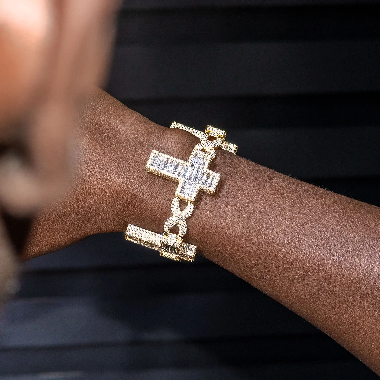 High End Jewelry - Iced Out Diamond Baguette Cross Bracelet - Image 4