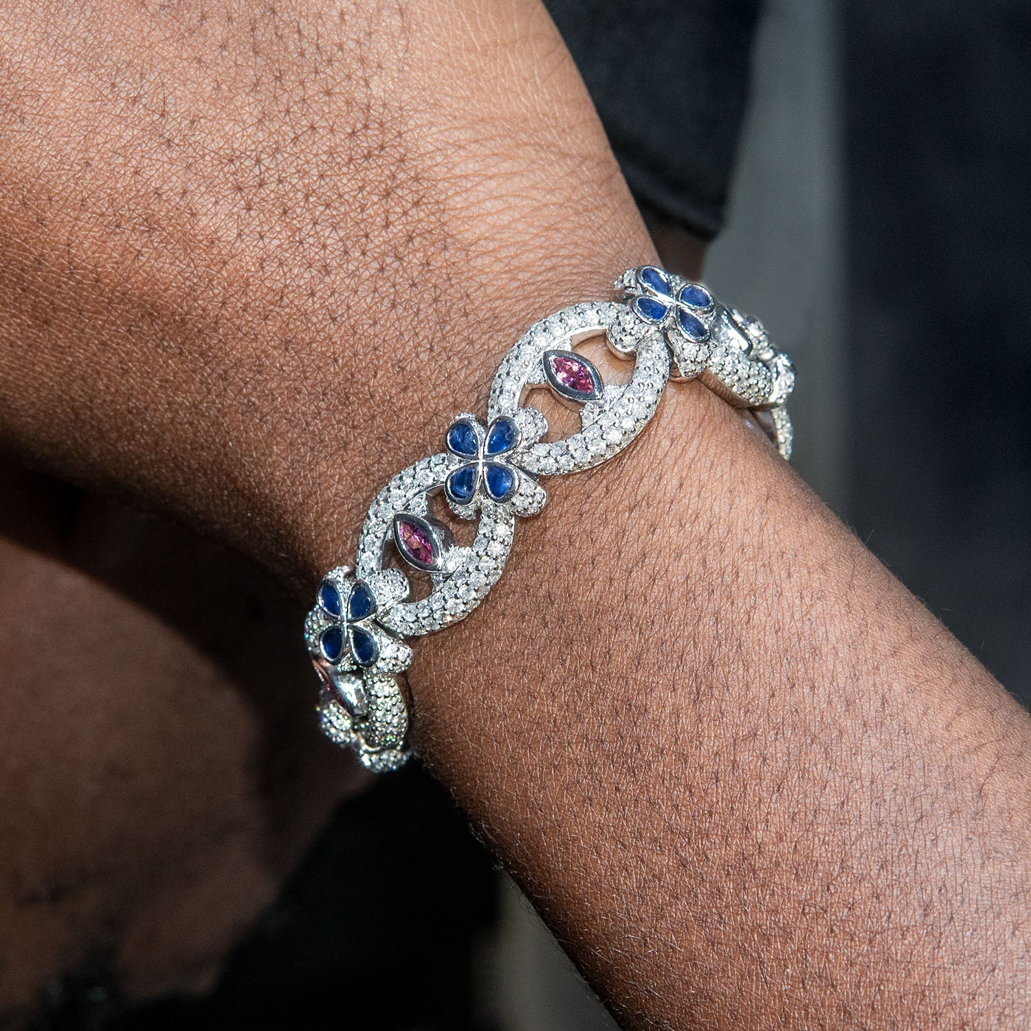 High End Jewelry - Iced Out Evil Eye Ruby & Sapphire Bracelet - Image 2