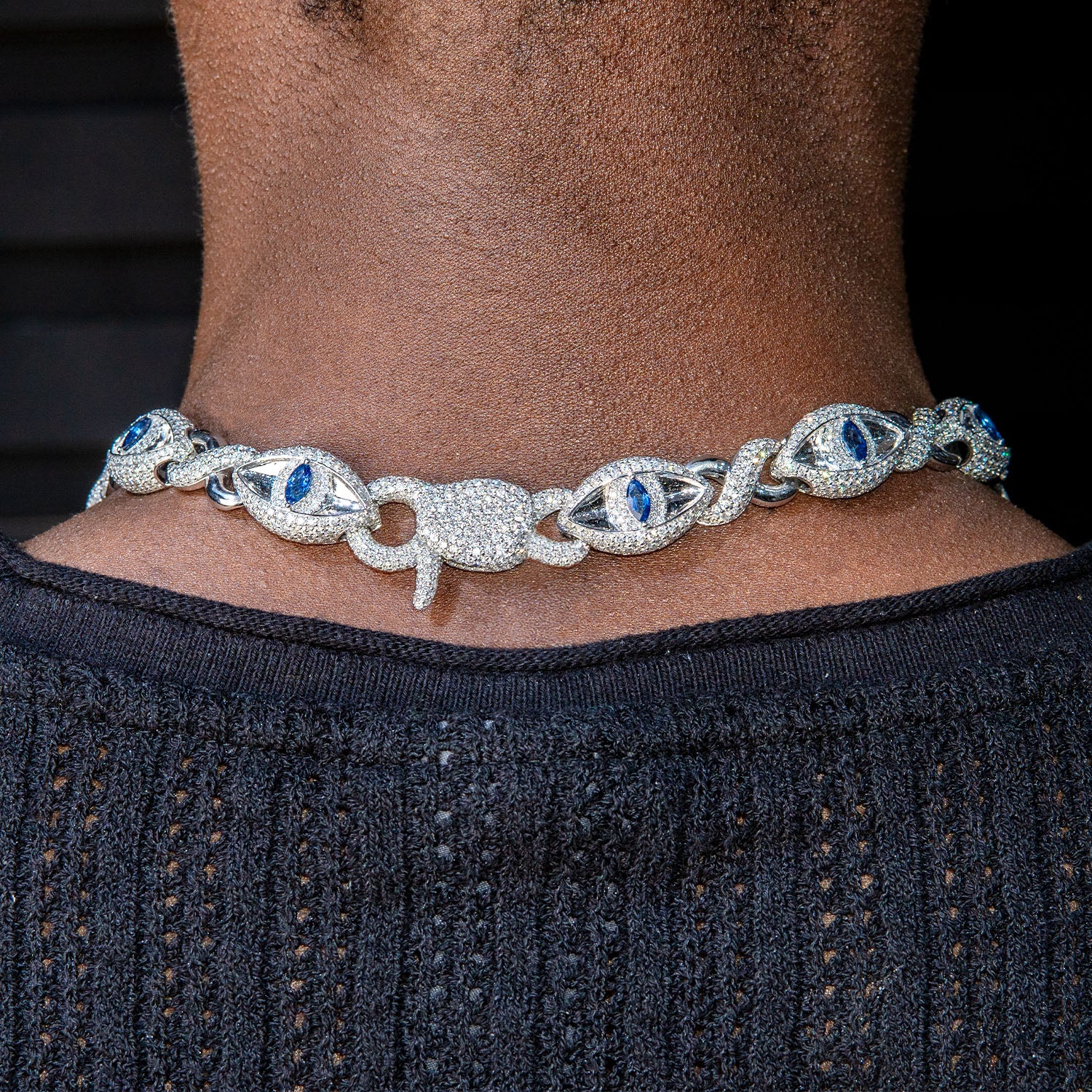High End Jewelry - Diamond Evil Eye sapphire Iced Out Chain - Image 4