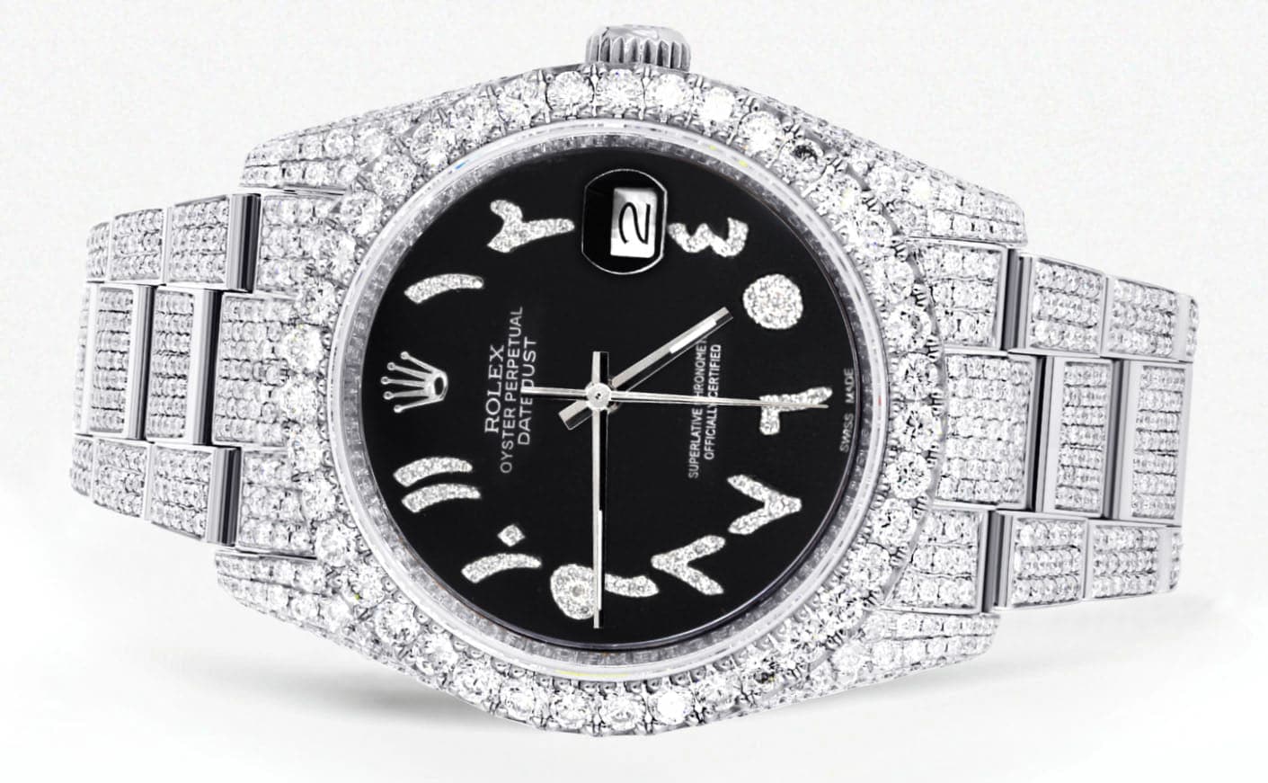 Iced Out Rolex Datejust 36 MM | Stainless Steel | 10 Carats of Diamonds | Black Arabic Diamond Dial | Oyster Band - Image 2