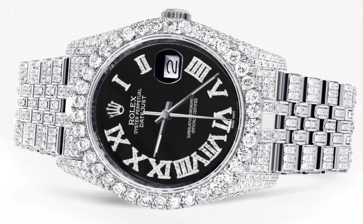 Iced Out Rolex Datejust 36 MM | Stainless Steel | 10 Carats of Diamonds | Black Roman Diamond Dial | Jubilee Band - Image 2