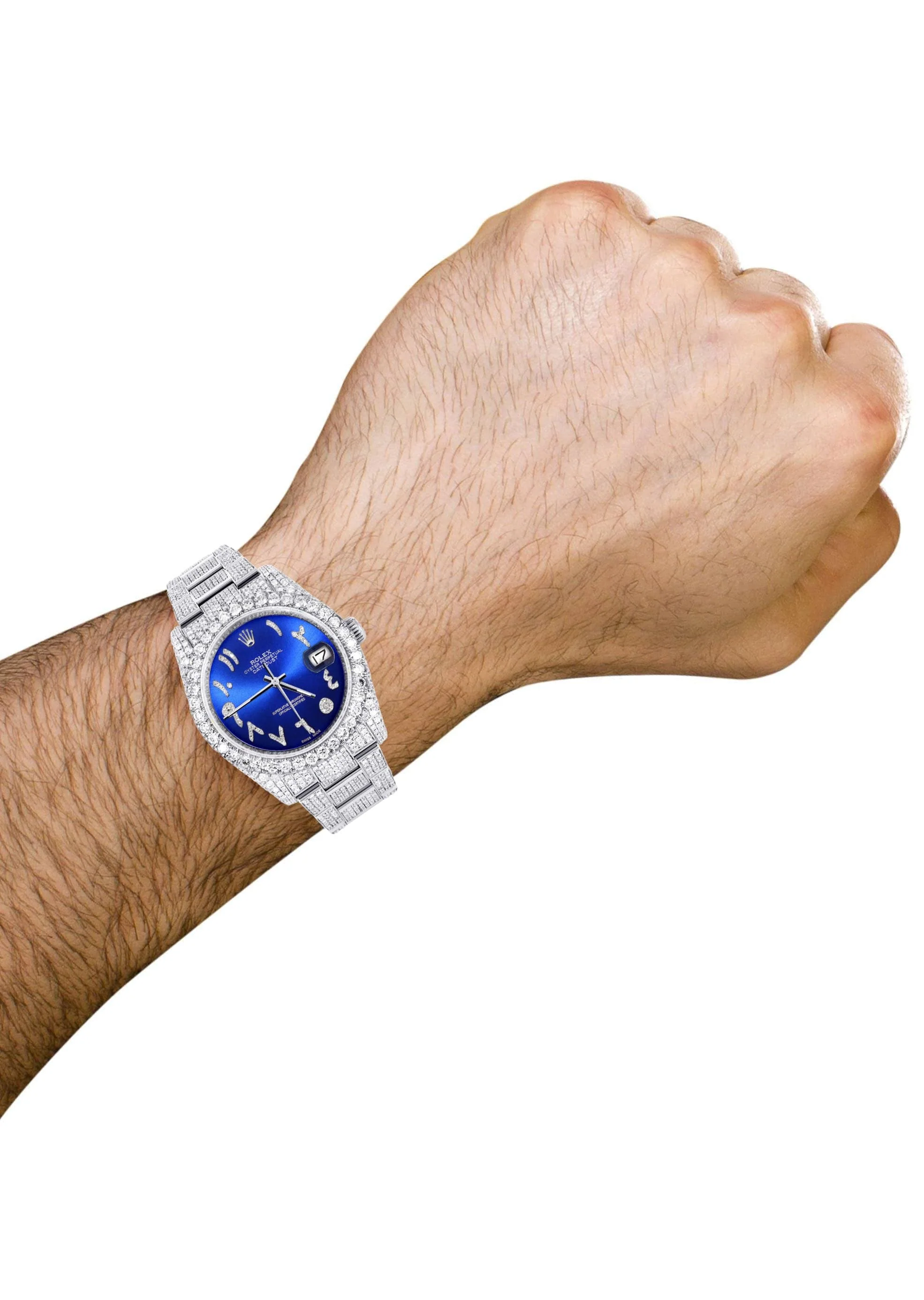 Iced Out Rolex Datejust 36 MM | Stainless Steel | 10 Carats of Diamonds | Blue Arabic Diamond Dial | Oyster Band - Image 3