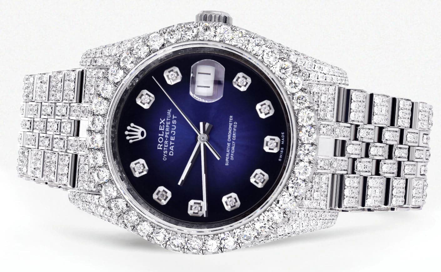 Iced Out Rolex Datejust 36 MM | Stainless Steel | 16.5 Carats of Diamonds | Blue Black Diamond Dial | Jubilee Band | Model 116200 - Image 2