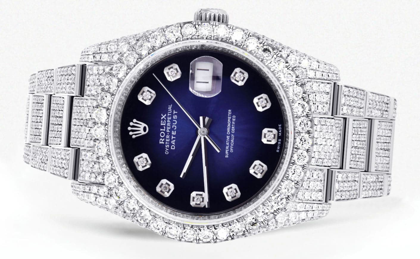 Iced Out Rolex Datejust 36 MM | Stainless Steel | 16.5 Carats of Diamonds | Blue Black Diamond Dial | Oyster Band | Model 116200 - Image 2