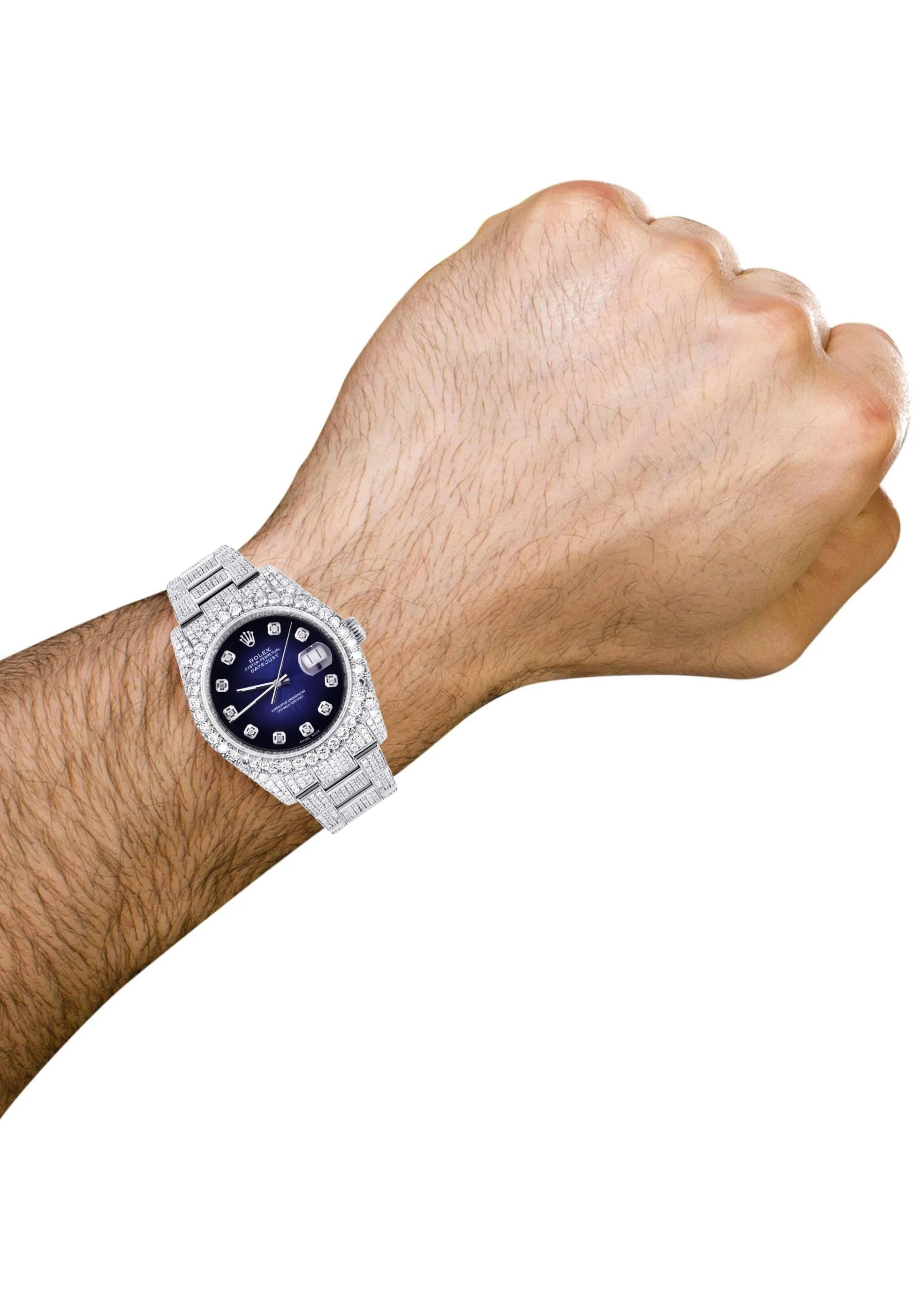 Iced Out Rolex Datejust 36 MM | Stainless Steel | 16.5 Carats of Diamonds | Blue Black Diamond Dial | Oyster Band | Model 116200 - Image 3
