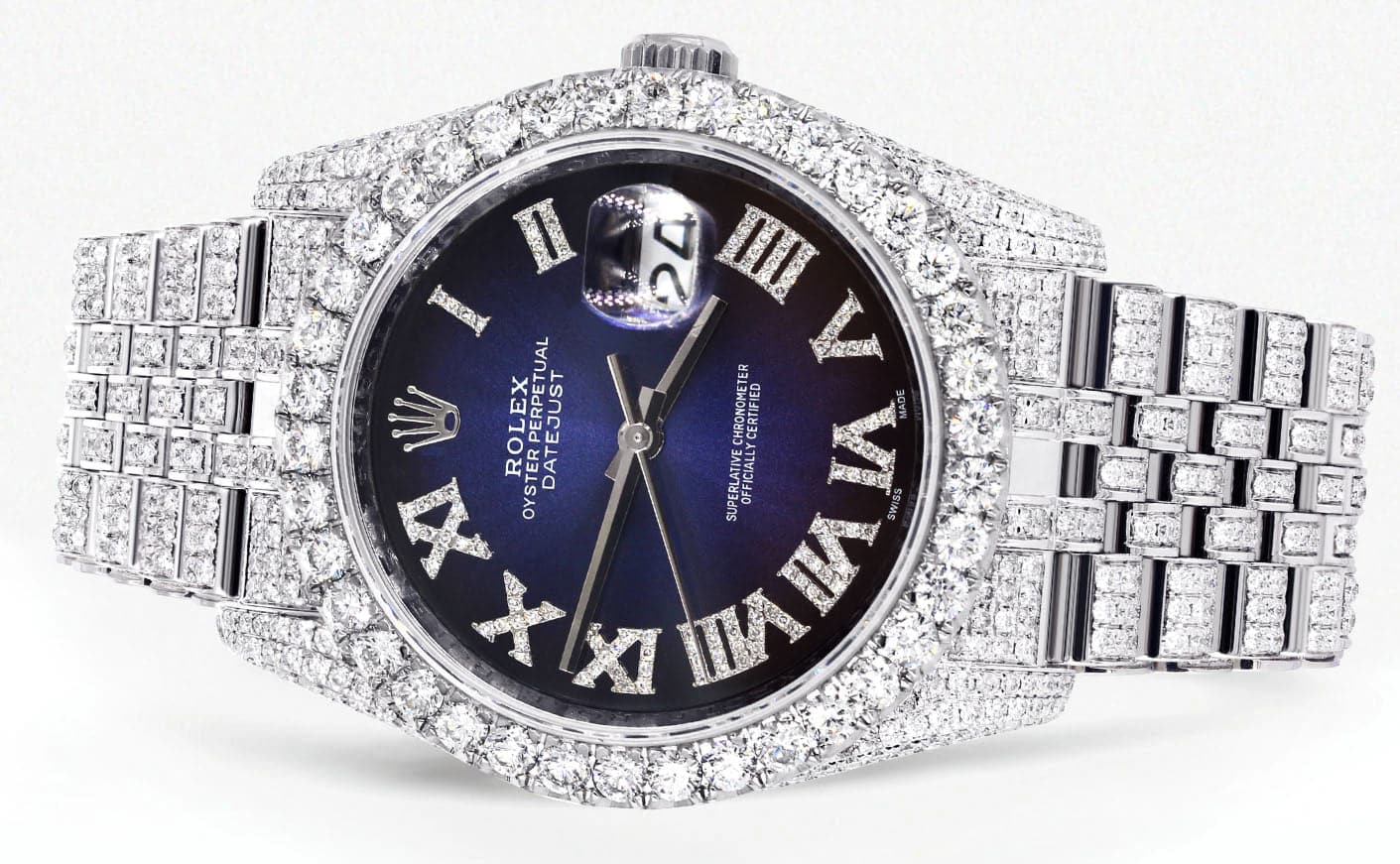 Iced Out Rolex Datejust 36 MM | Stainless Steel | 16.5 Carats of Diamonds | Blue Black Roman Diamond Dial | Jubilee Band - Image 2