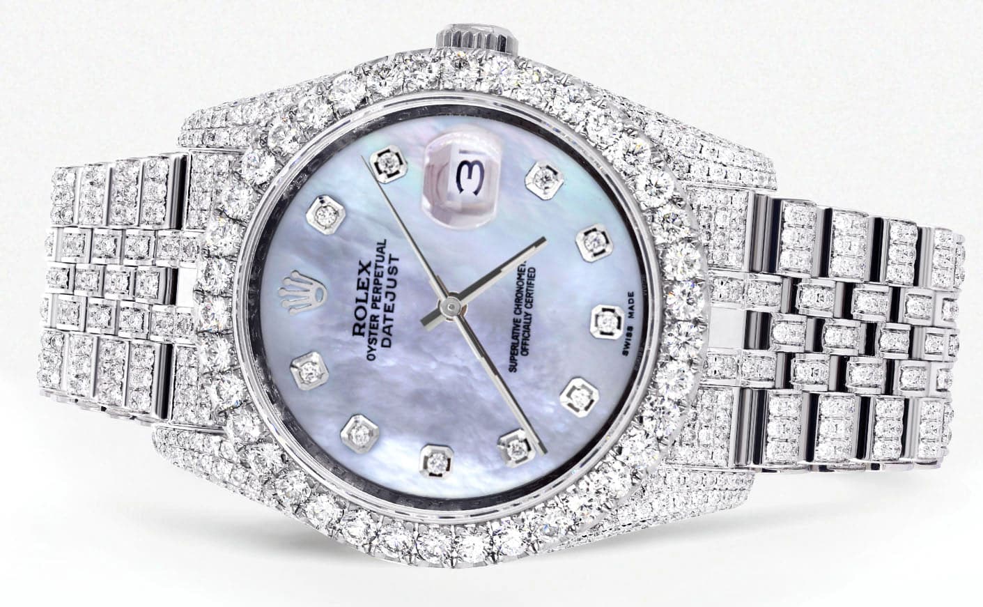 Iced Out Rolex Datejust 36 MM | Stainless Steel | 16.5 Carats of Diamonds | Blue Mother of Pearl Diamond Dial | Jubilee Band | Model 116200 - Image 2
