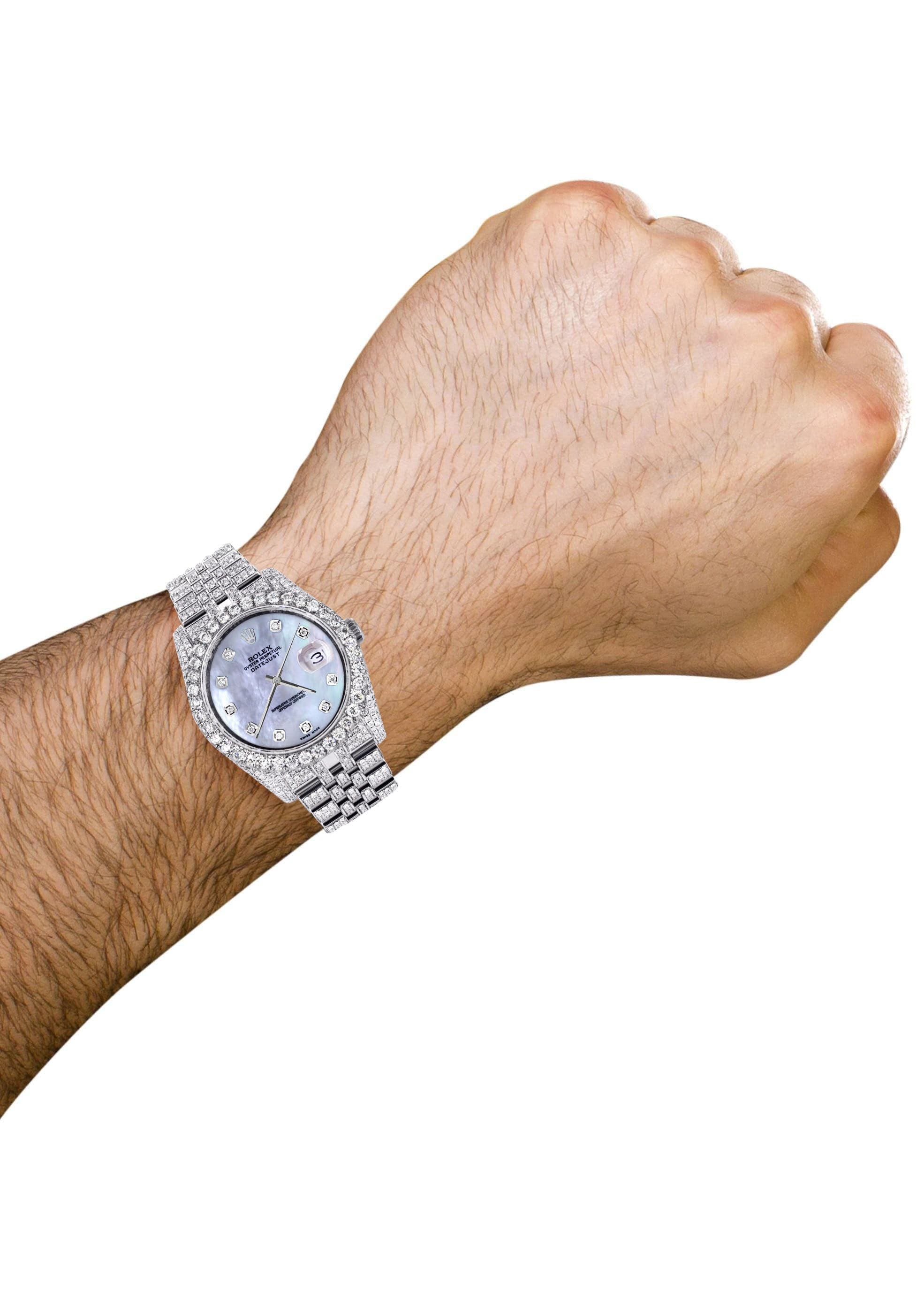 Iced Out Rolex Datejust 36 MM | Stainless Steel | 16.5 Carats of Diamonds | Blue Mother of Pearl Diamond Dial | Jubilee Band | Model 116200 - Image 3