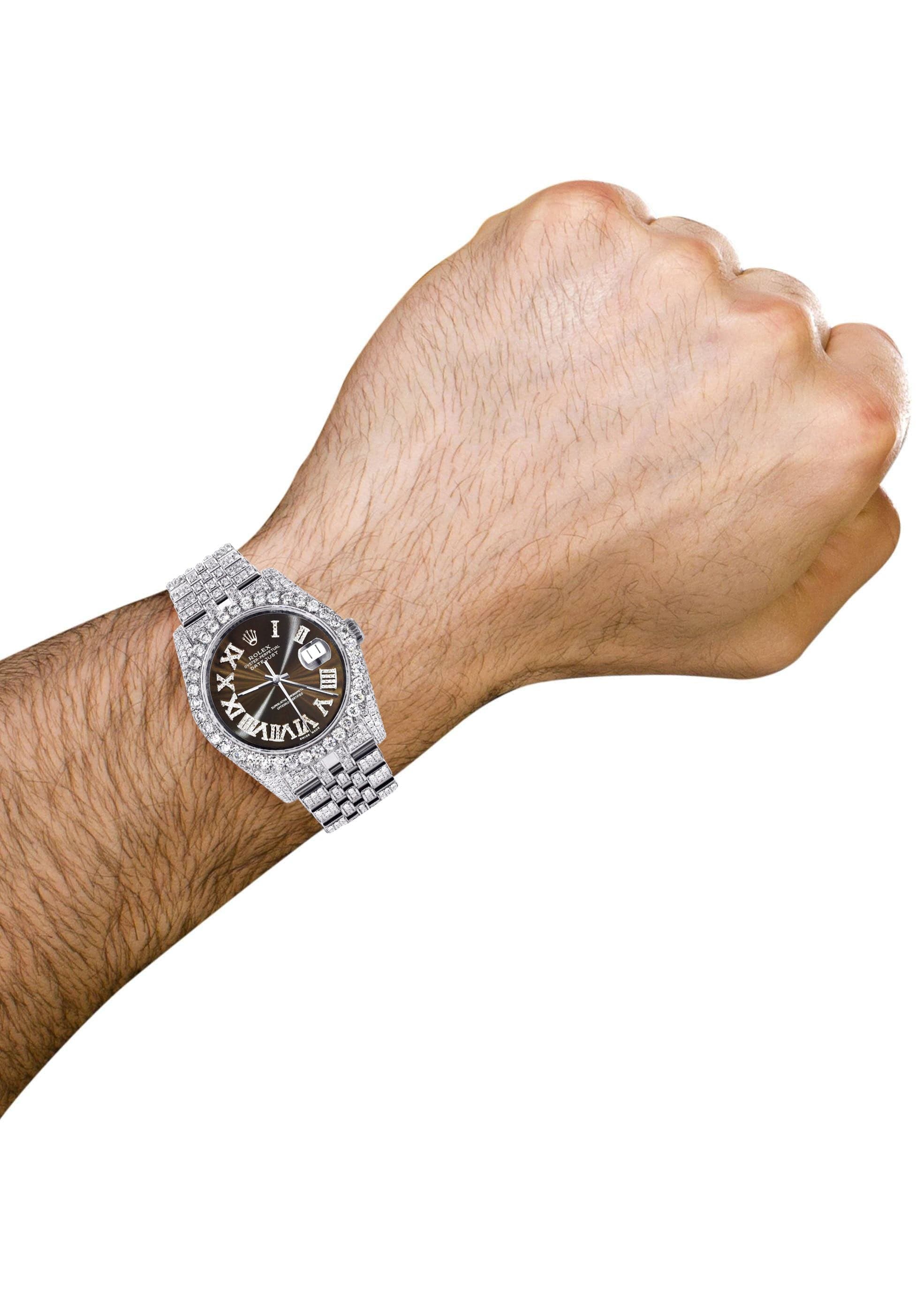 Iced Out Rolex Datejust 36 MM | Stainless Steel | 10 Carats of Diamonds | Brown Roman Diamond Dial | Jubilee Band - Image 3