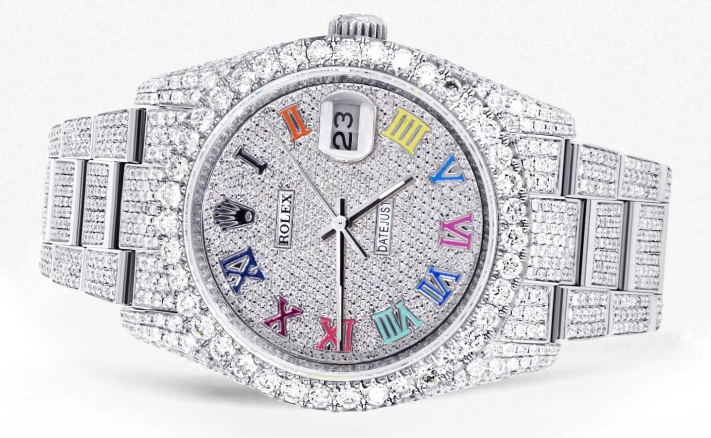 Iced Out Rolex Datejust 36 MM | Stainless Steel | 10 Carats of Diamonds | Full Diamond Color Roman Diamond Dial | Oyster Band - Image 2