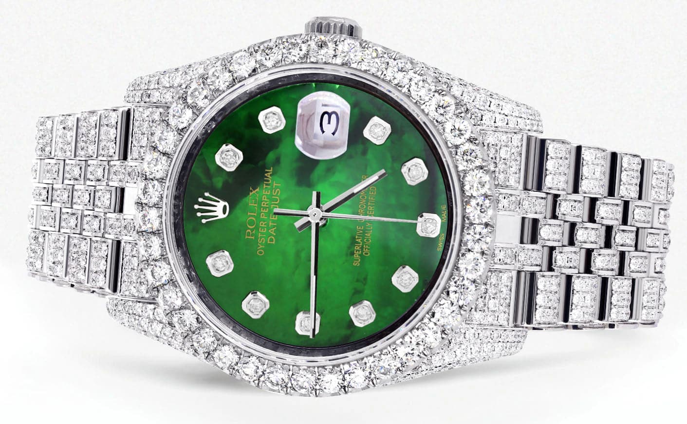 Iced Out Rolex Datejust 36 MM | Stainless Steel | 16.5 Carats of Diamonds | Green Mother of Pearl Diamond Dial | Jubilee Band | Model 116200 - Image 2