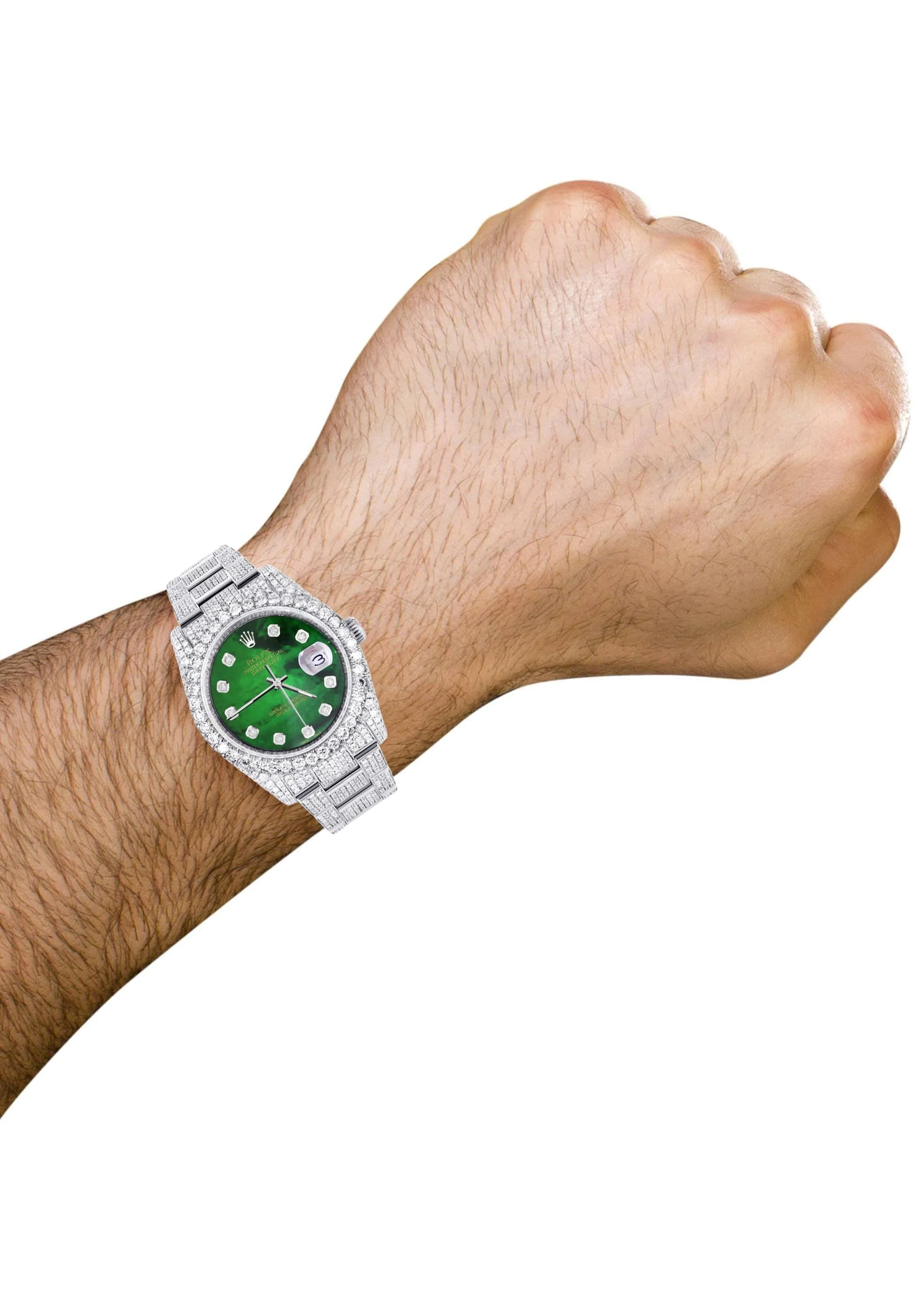 Iced Out Rolex Datejust 36 MM | Stainless Steel | 16.5 Carats of Diamonds | Green Mother of Pearl Diamond Dial | Oyster Band | Model 116200 - Image 3