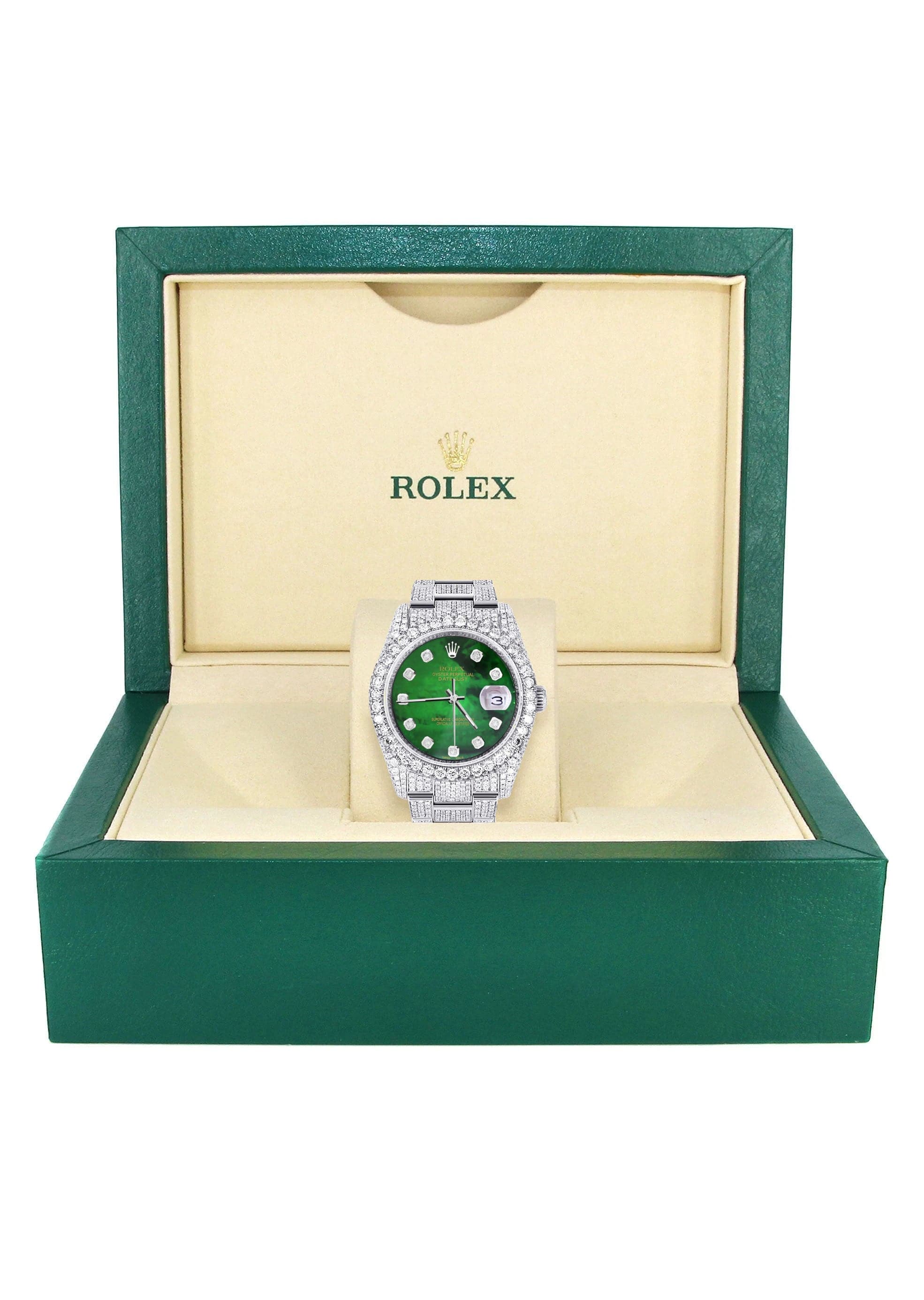 Iced Out Rolex Datejust 36 MM | Stainless Steel | 16.5 Carats of Diamonds | Green Mother of Pearl Diamond Dial | Oyster Band | Model 116200 - Image 4