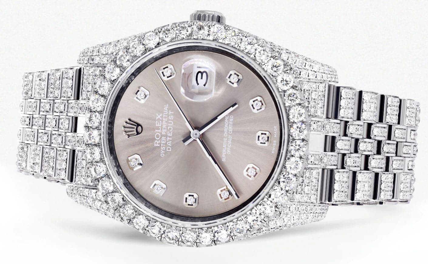 Iced Out Rolex Datejust 36 MM | Stainless Steel | 16.5 Carats of Diamonds | Grey Diamond Dial | Jubilee Band | Model 116200 - Image 2