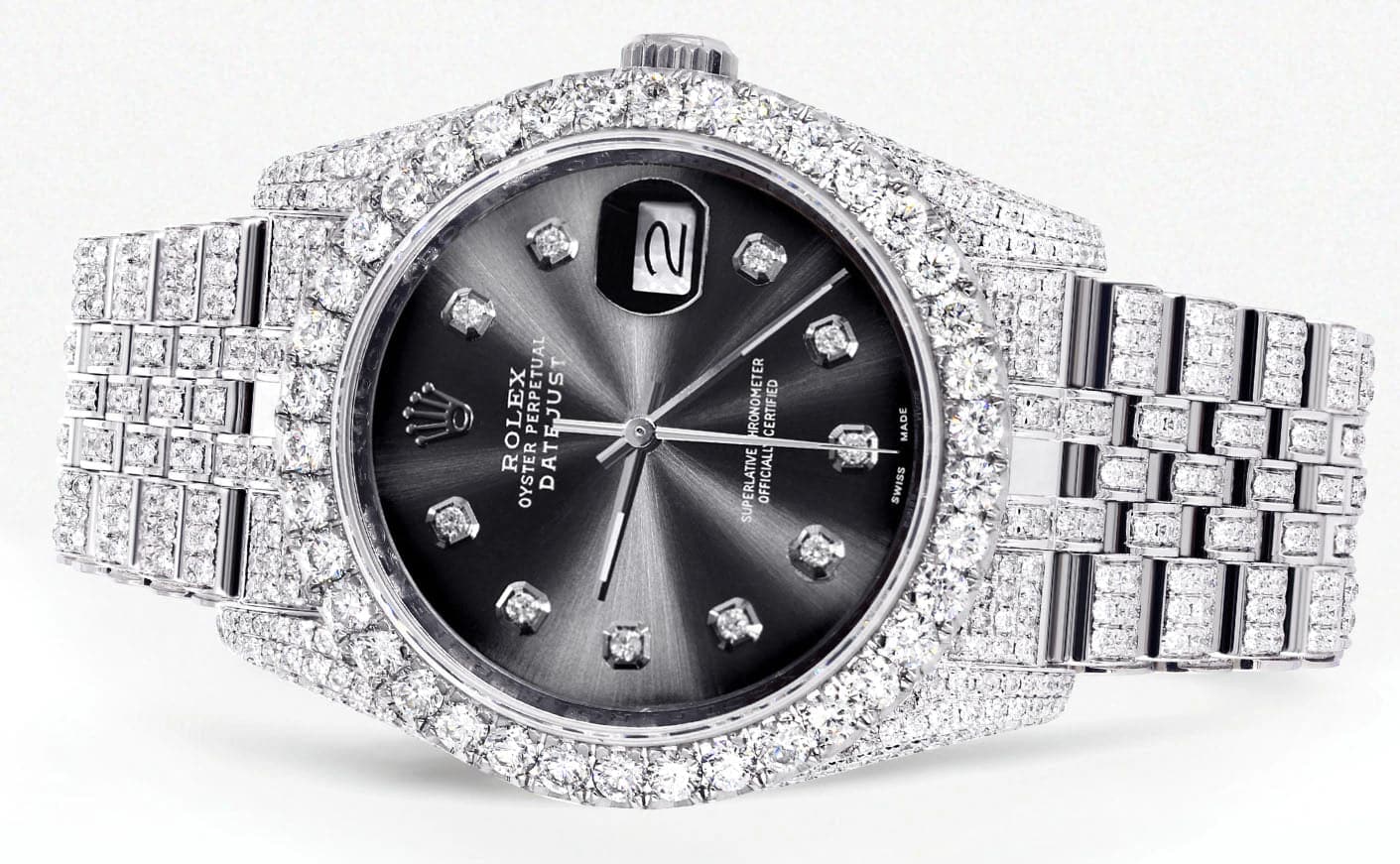 Iced Out Rolex Datejust 36 MM | Stainless Steel | 16.5 Carats of Diamonds | Jet Black Diamond Dial | Jubilee Band | Model 116200 - Image 2